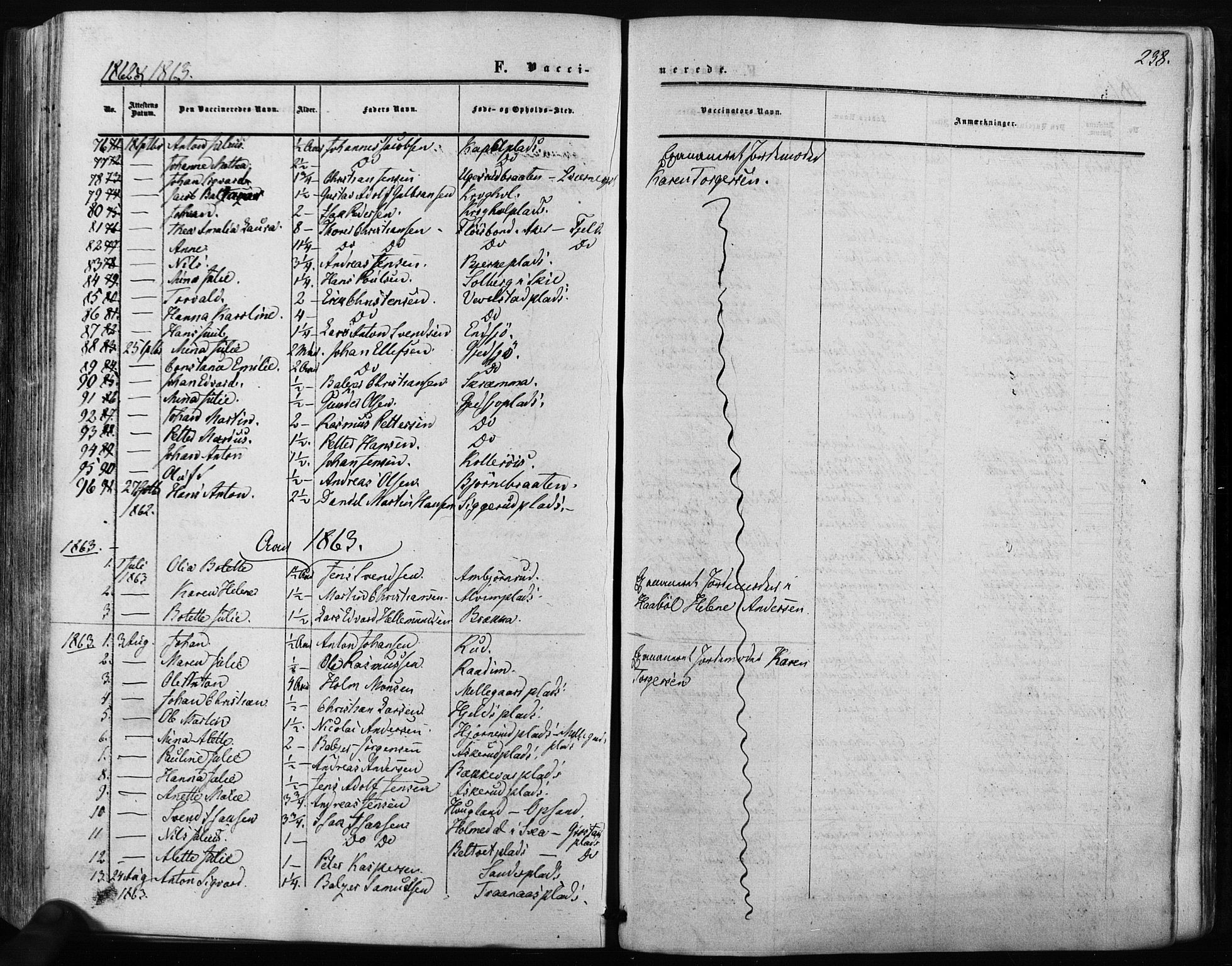 Kråkstad prestekontor Kirkebøker, SAO/A-10125a/F/Fa/L0007: Parish register (official) no. I 7, 1858-1870, p. 238