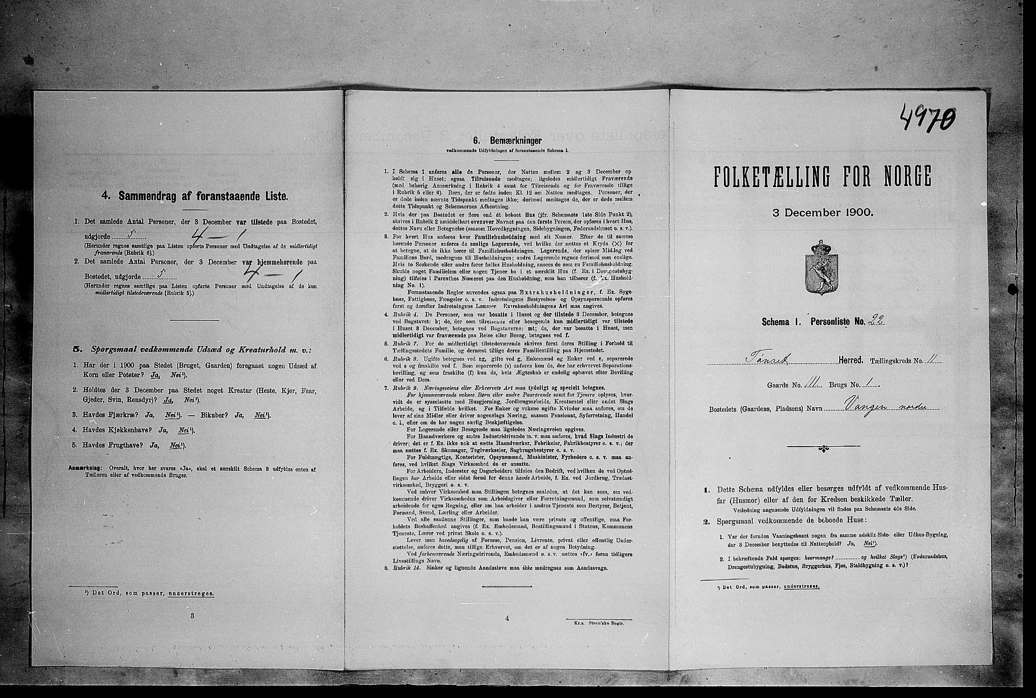 SAH, 1900 census for Tynset, 1900, p. 1042