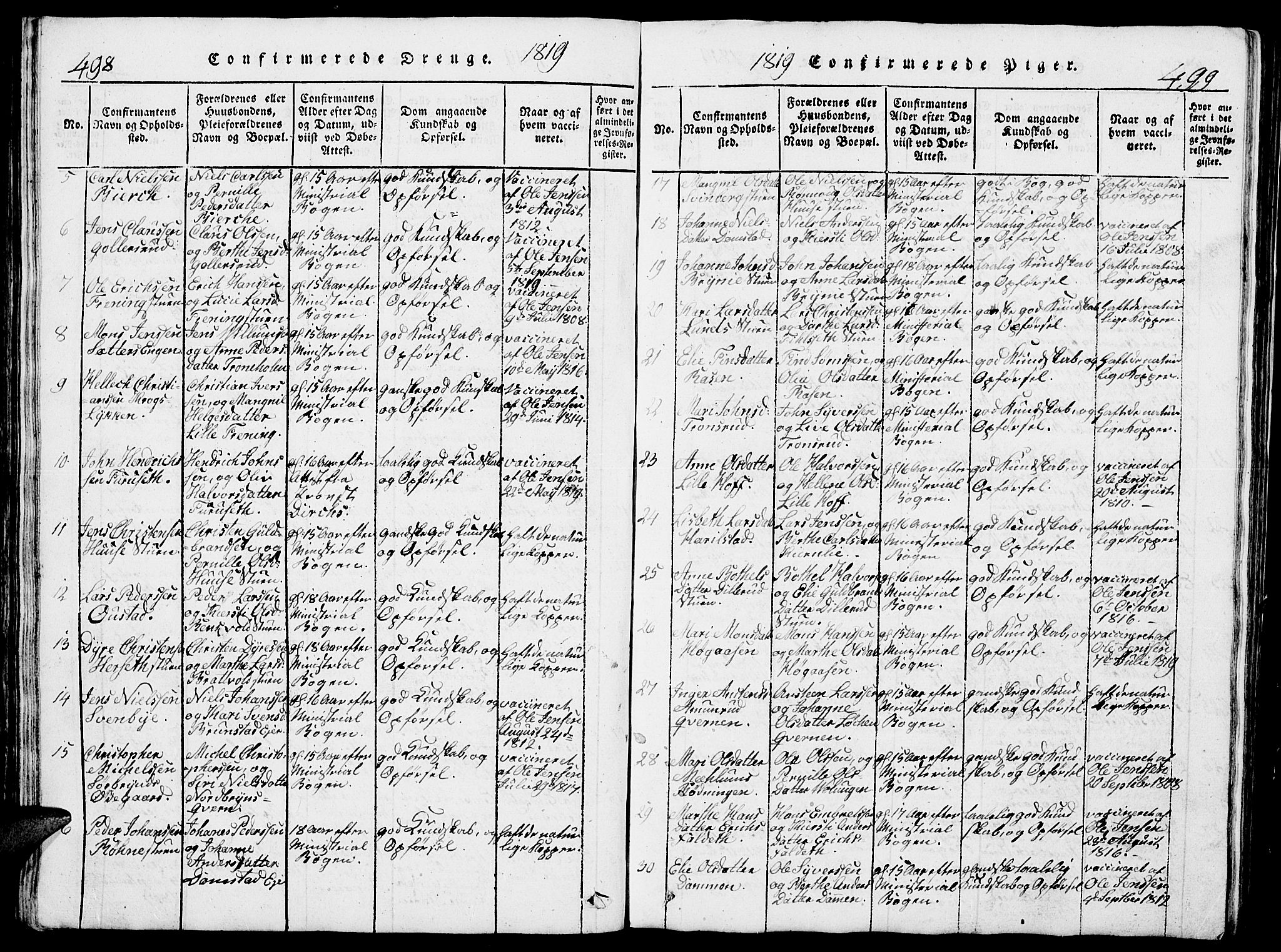 Romedal prestekontor, SAH/PREST-004/L/L0005: Parish register (copy) no. 5, 1814-1829, p. 498-499