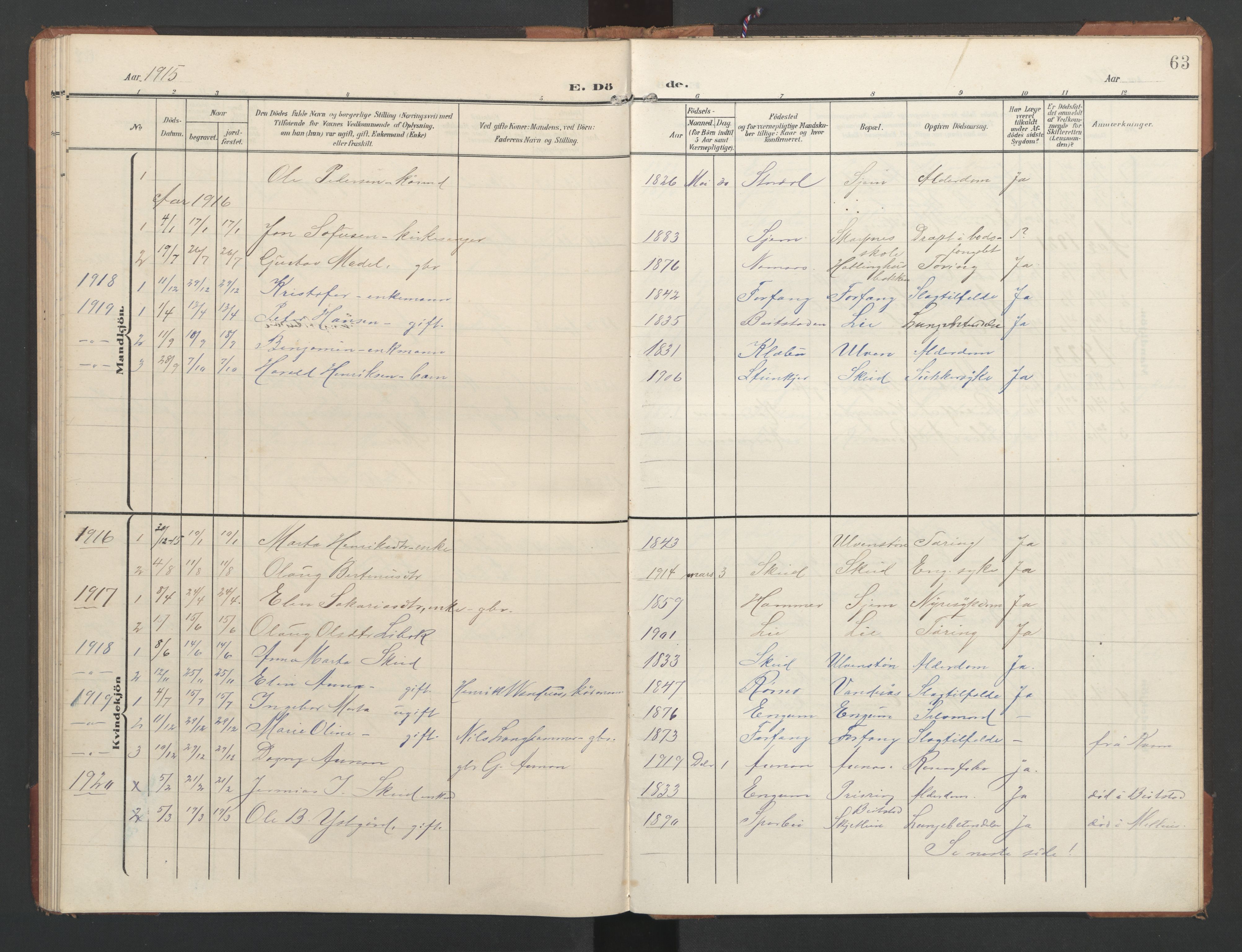 Ministerialprotokoller, klokkerbøker og fødselsregistre - Nord-Trøndelag, SAT/A-1458/748/L0465: Parish register (copy) no. 748C01, 1908-1960, p. 63