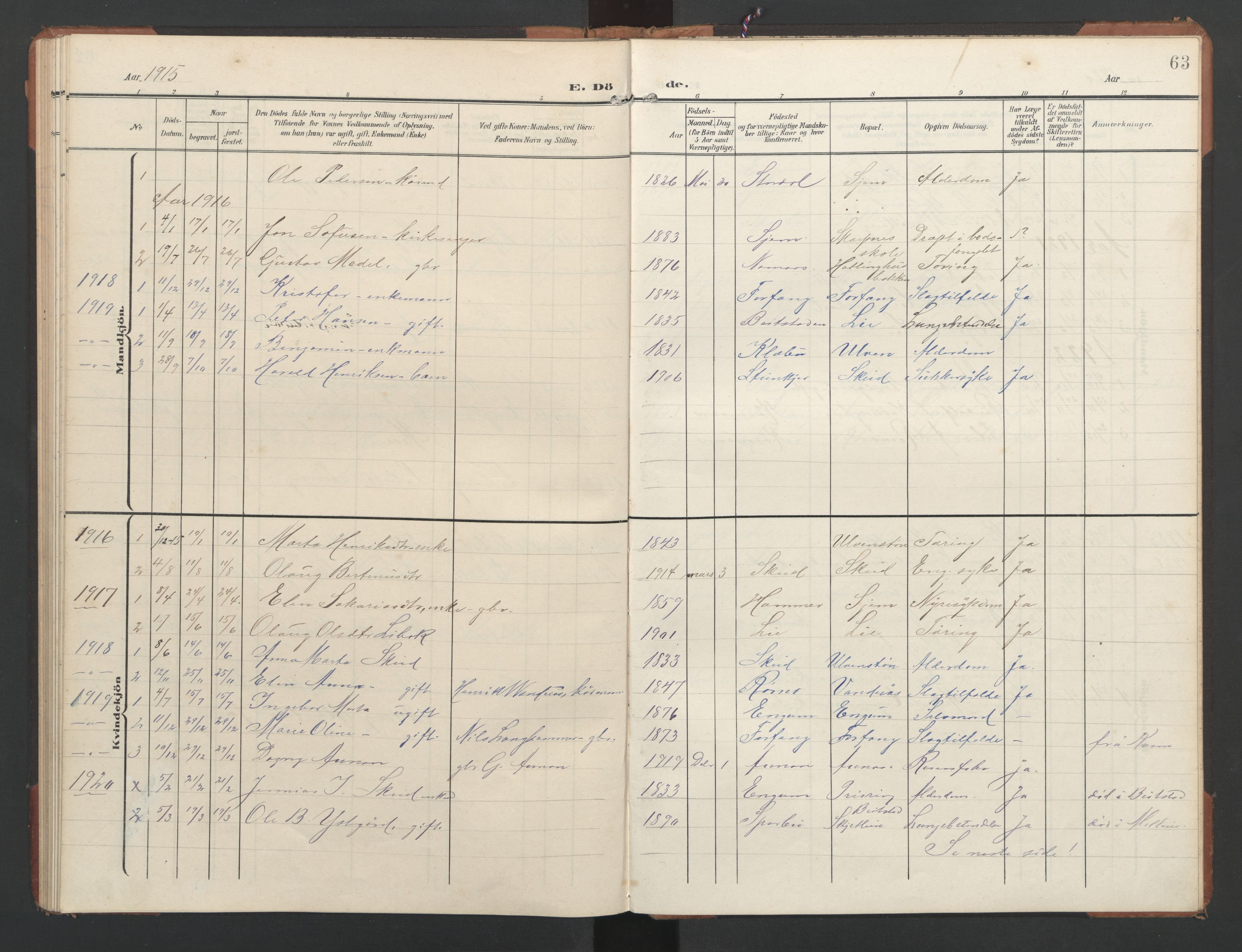 Ministerialprotokoller, klokkerbøker og fødselsregistre - Nord-Trøndelag, AV/SAT-A-1458/748/L0465: Parish register (copy) no. 748C01, 1908-1960, p. 63