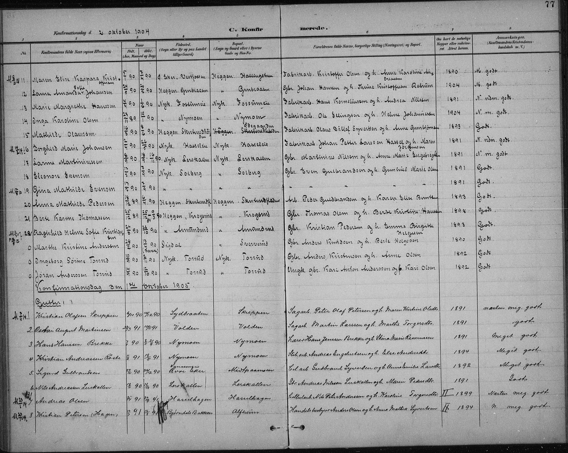 Modum kirkebøker, AV/SAKO-A-234/F/Fa/L0017: Parish register (official) no. 17, 1900-1915, p. 77