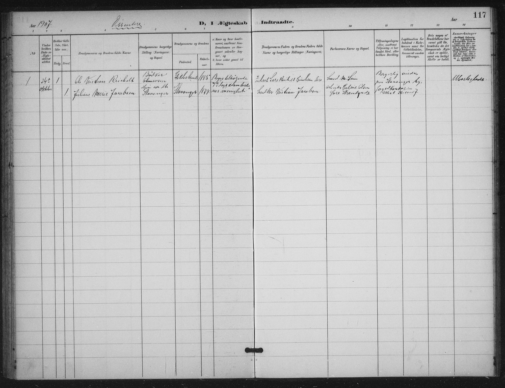 Skjold sokneprestkontor, AV/SAST-A-101847/H/Ha/Haa/L0012: Parish register (official) no. A 12, 1899-1915, p. 117