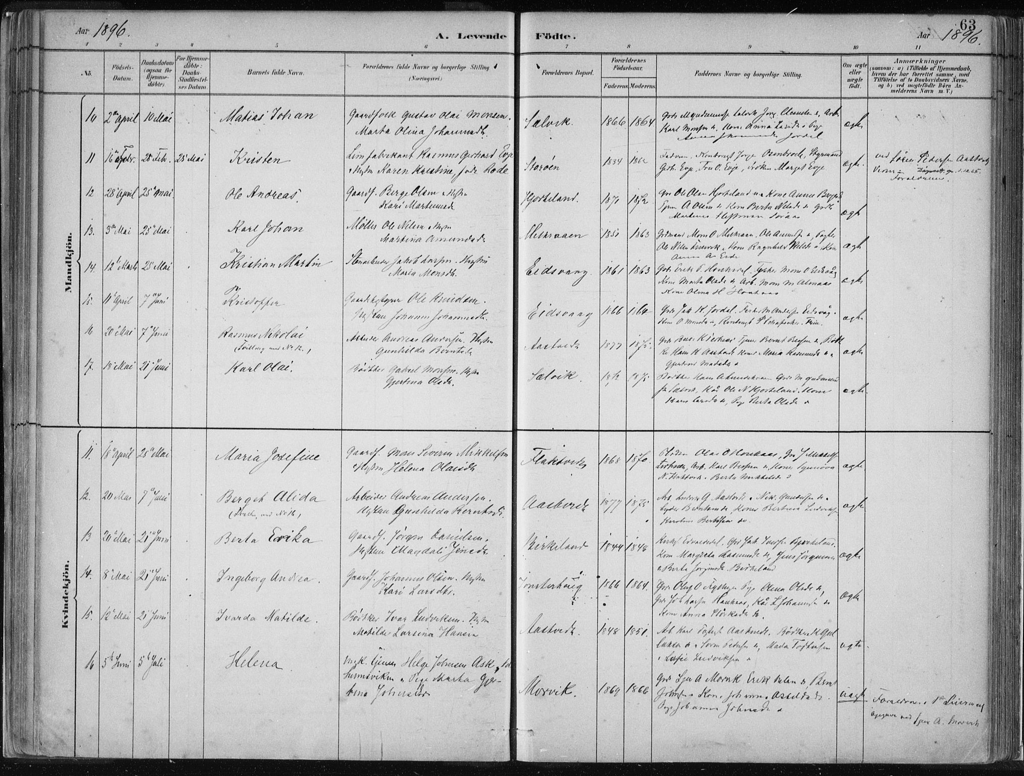 Hamre sokneprestembete, SAB/A-75501/H/Ha/Haa/Haad/L0001: Parish register (official) no. D  1, 1882-1906, p. 63