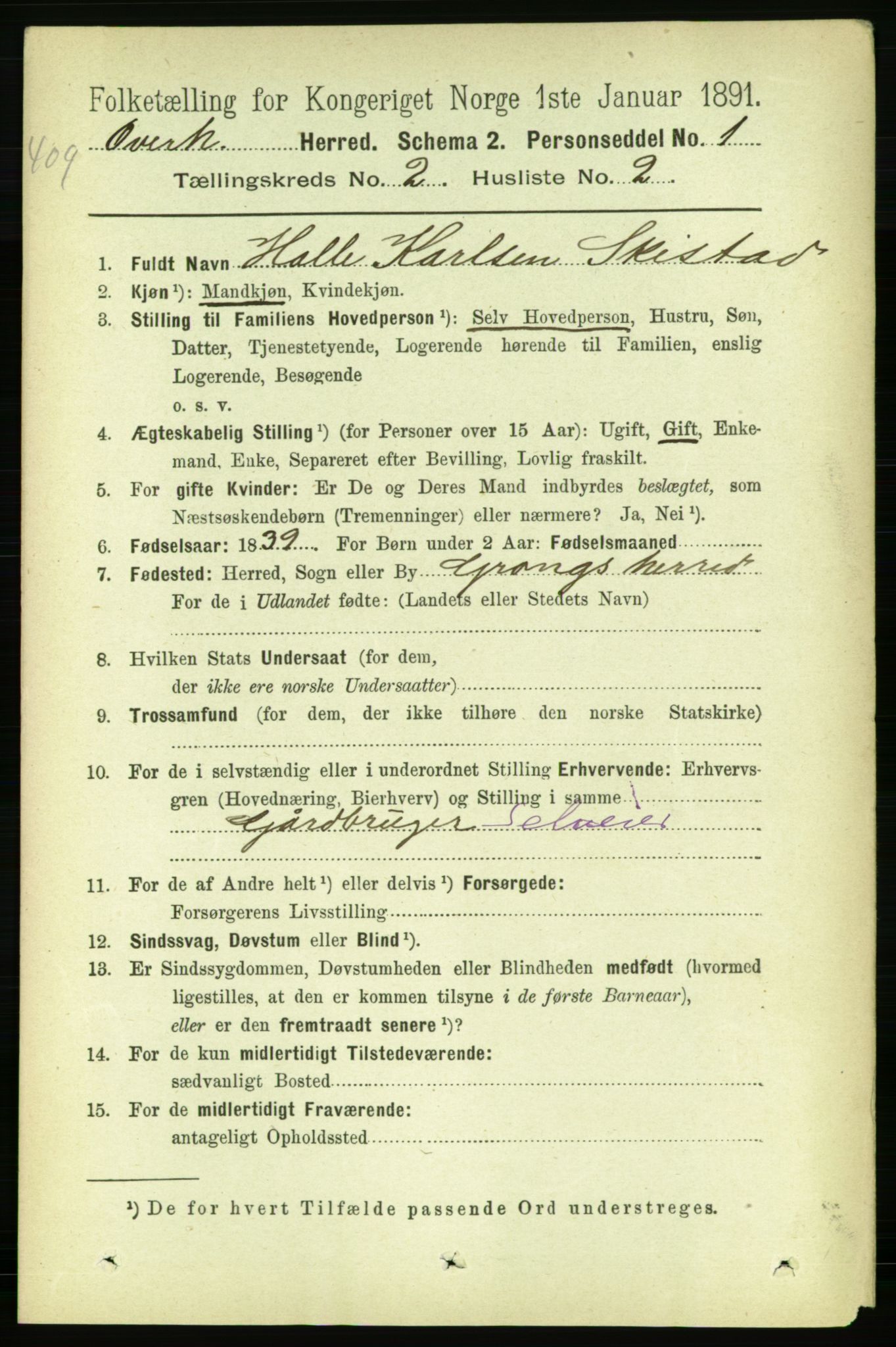 RA, 1891 census for 1744 Overhalla, 1891, p. 457