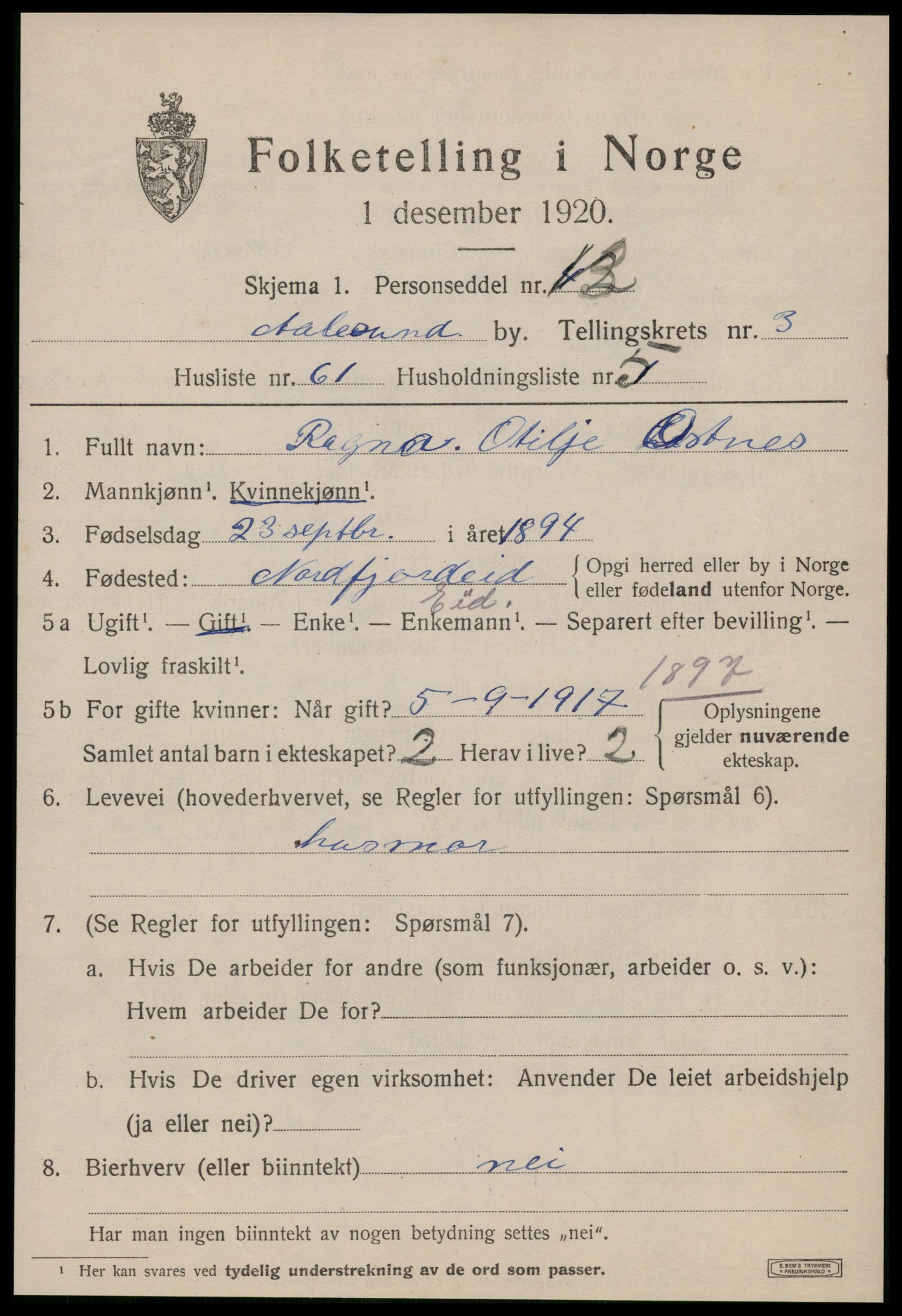 SAT, 1920 census for Ålesund, 1920, p. 14340