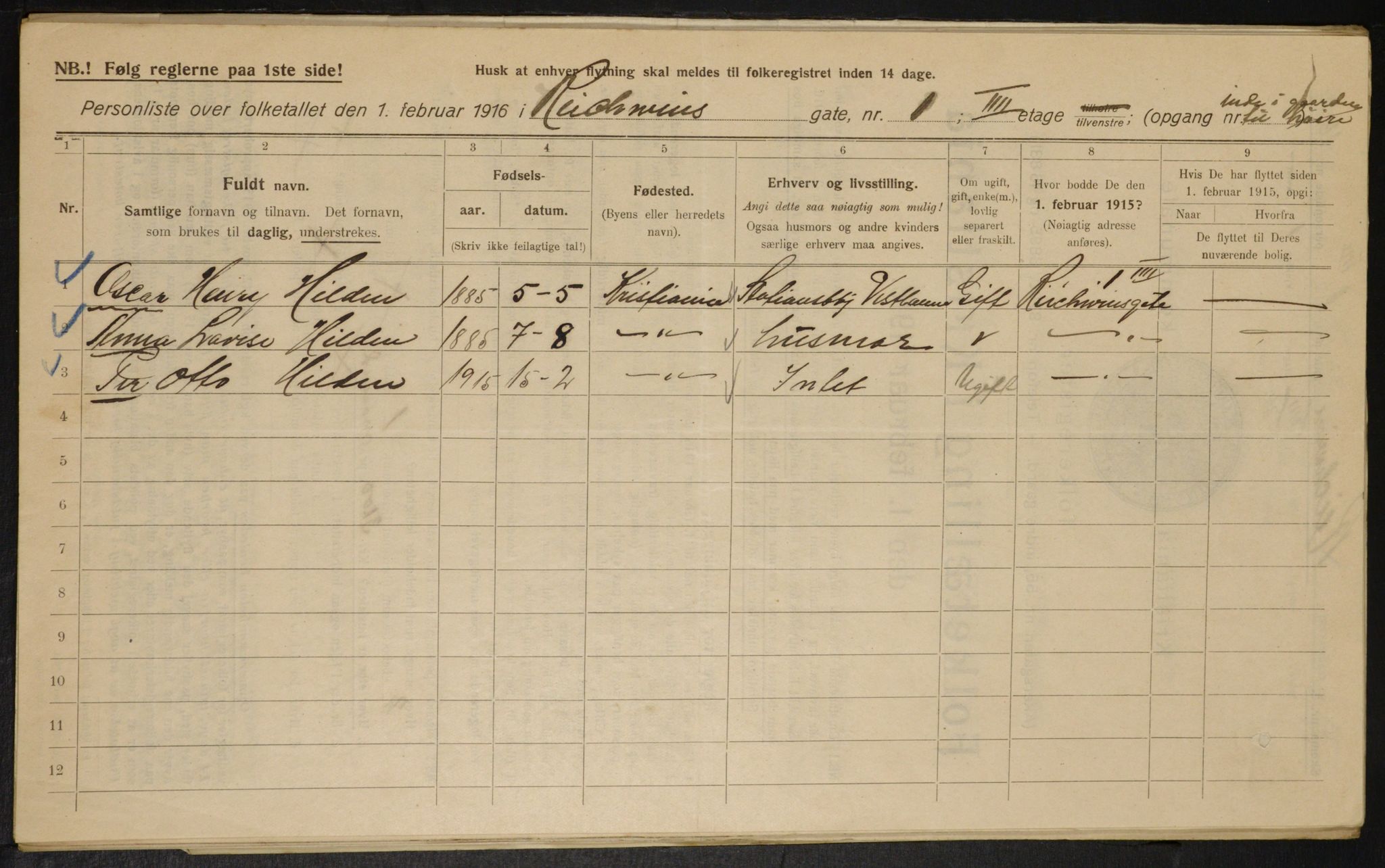 OBA, Municipal Census 1916 for Kristiania, 1916, p. 84807