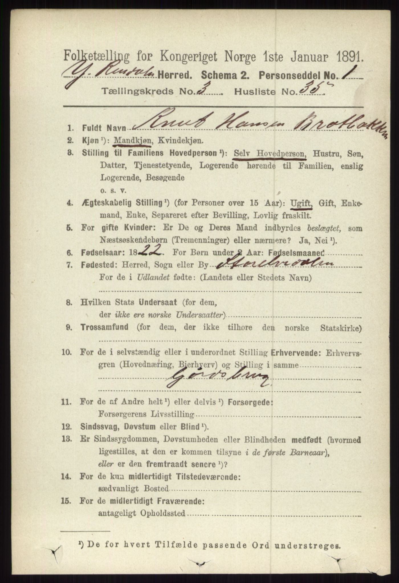 RA, 1891 census for 0432 Ytre Rendal, 1891, p. 678