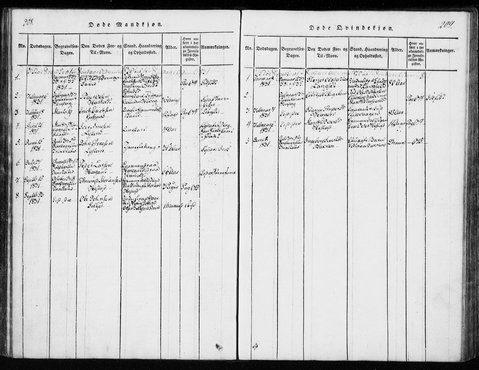 Ministerialprotokoller, klokkerbøker og fødselsregistre - Møre og Romsdal, SAT/A-1454/551/L0623: Parish register (official) no. 551A03, 1818-1831, p. 208-209