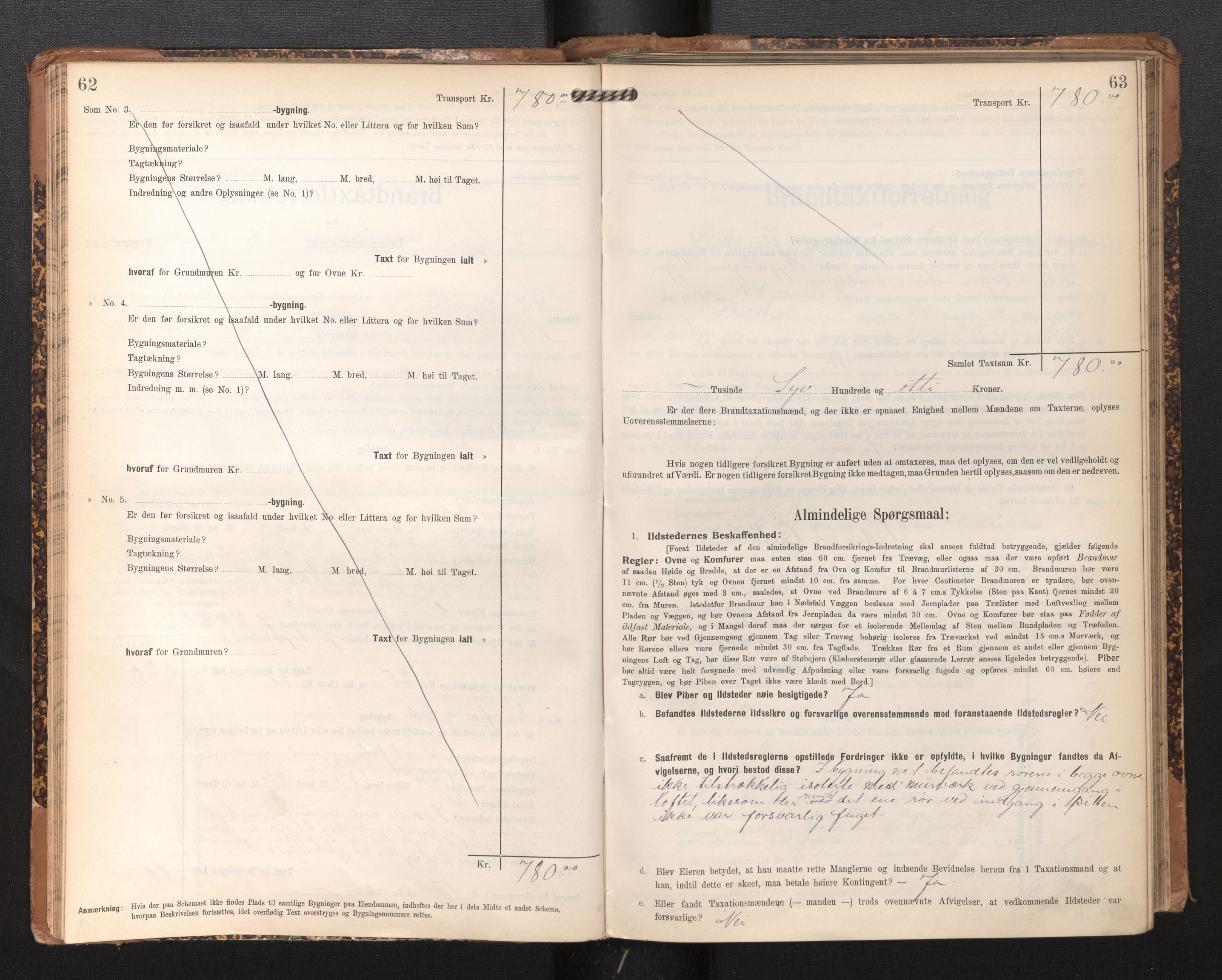 Lensmannen i Leikanger, AV/SAB-A-29201/0012/L0005: Branntakstprotokoll, skjematakst, 1907-1917, p. 62-63