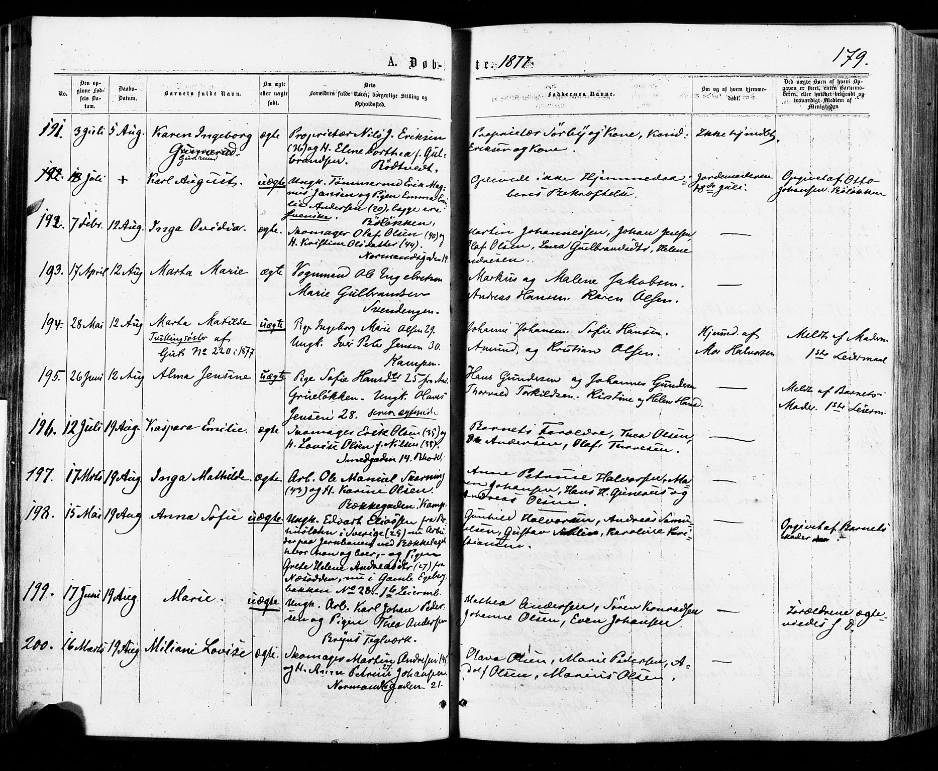 Østre Aker prestekontor Kirkebøker, AV/SAO-A-10840/F/Fa/L0004: Parish register (official) no. I 4, 1876-1889, p. 179