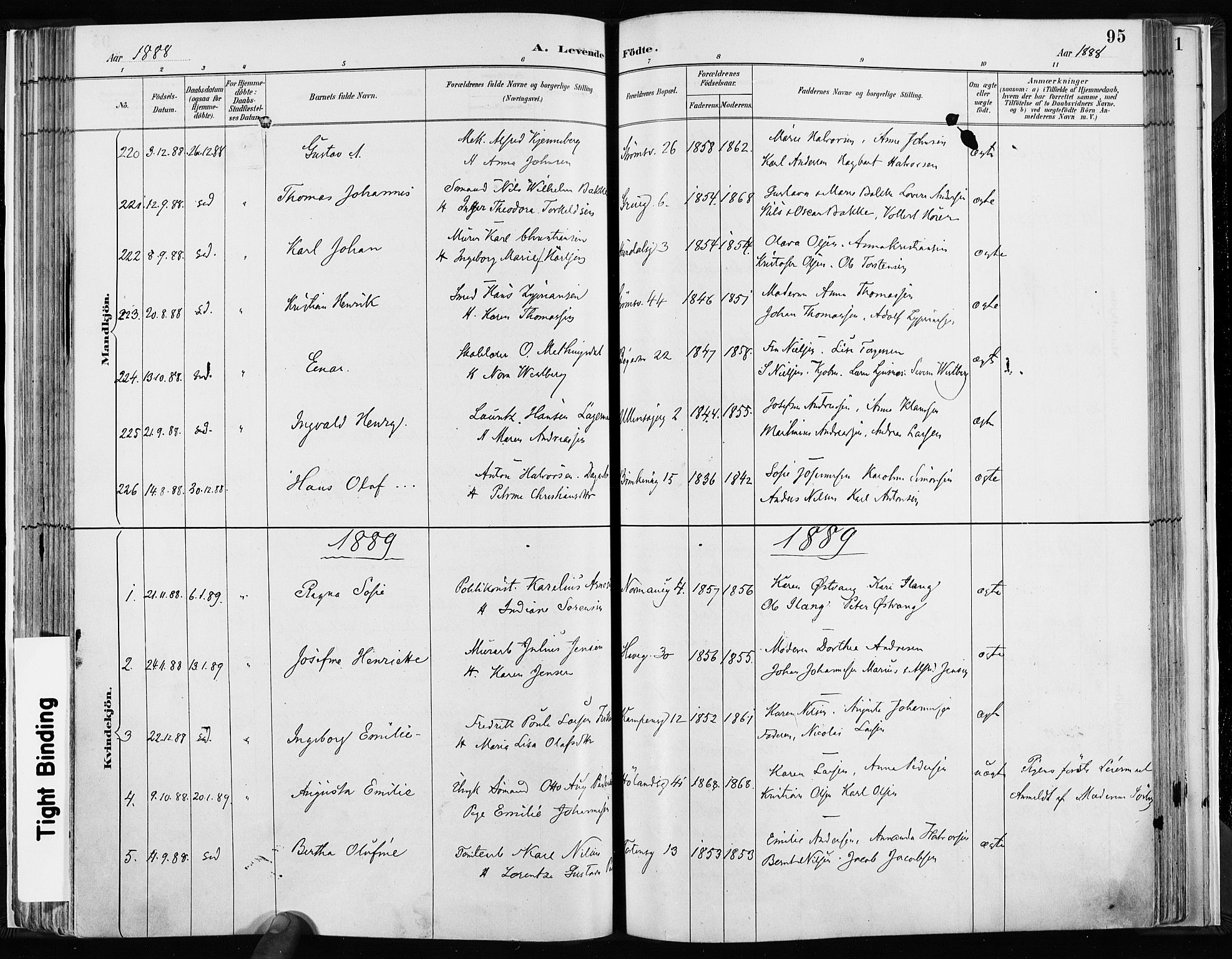 Kampen prestekontor Kirkebøker, AV/SAO-A-10853/F/Fa/L0003: Parish register (official) no. I 3, 1886-1892, p. 95