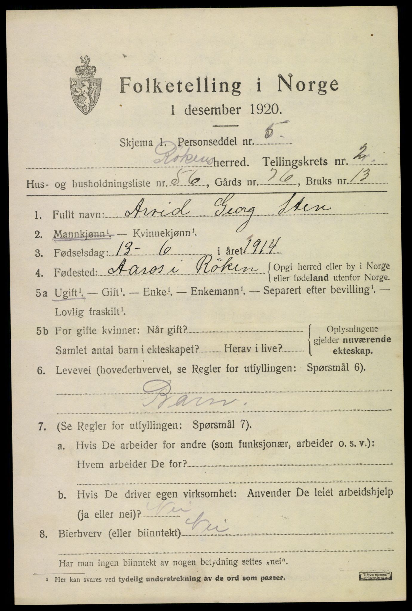 SAKO, 1920 census for Røyken, 1920, p. 3618