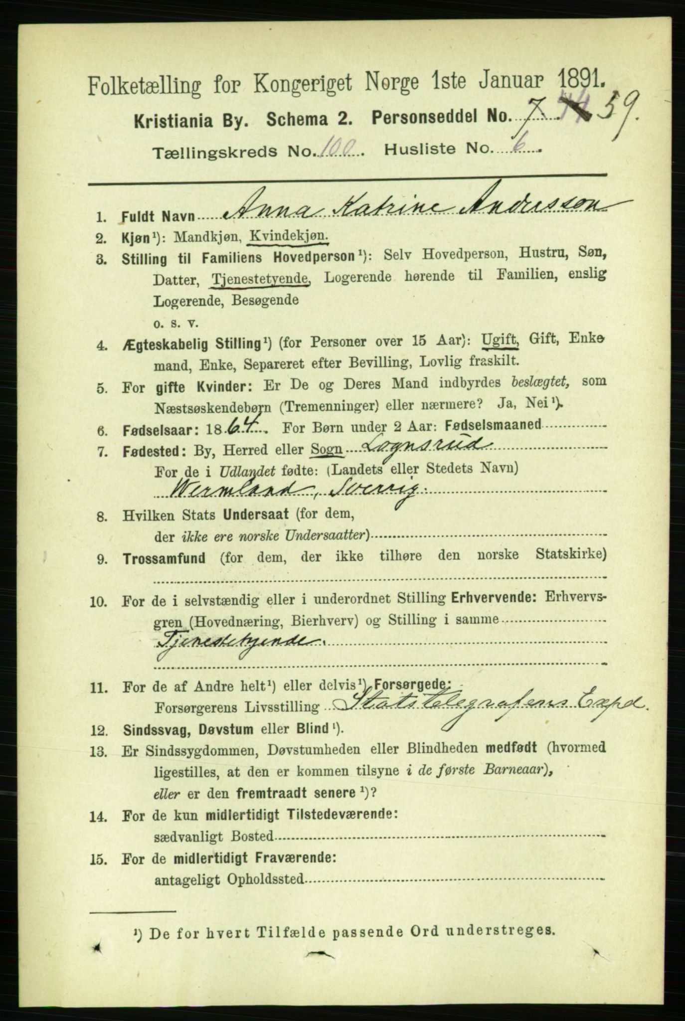 RA, 1891 census for 0301 Kristiania, 1891, p. 49446