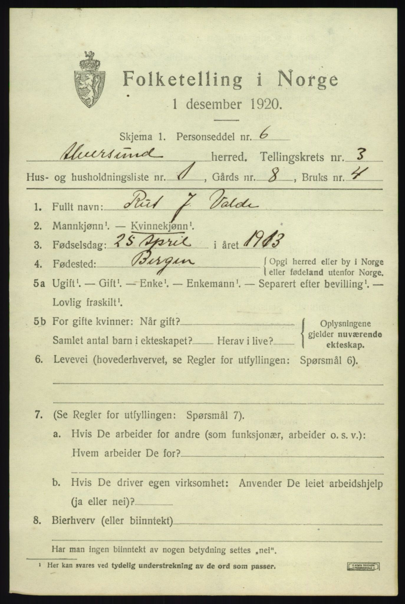 SAB, 1920 census for Alversund, 1920, p. 2026