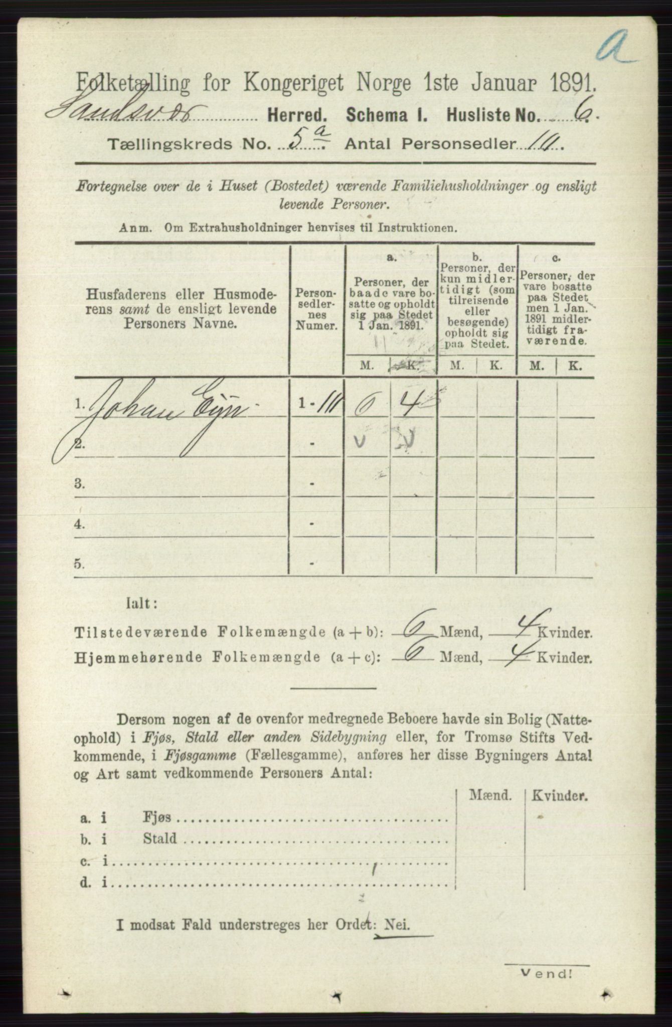RA, 1891 census for 0629 Sandsvær, 1891, p. 2447