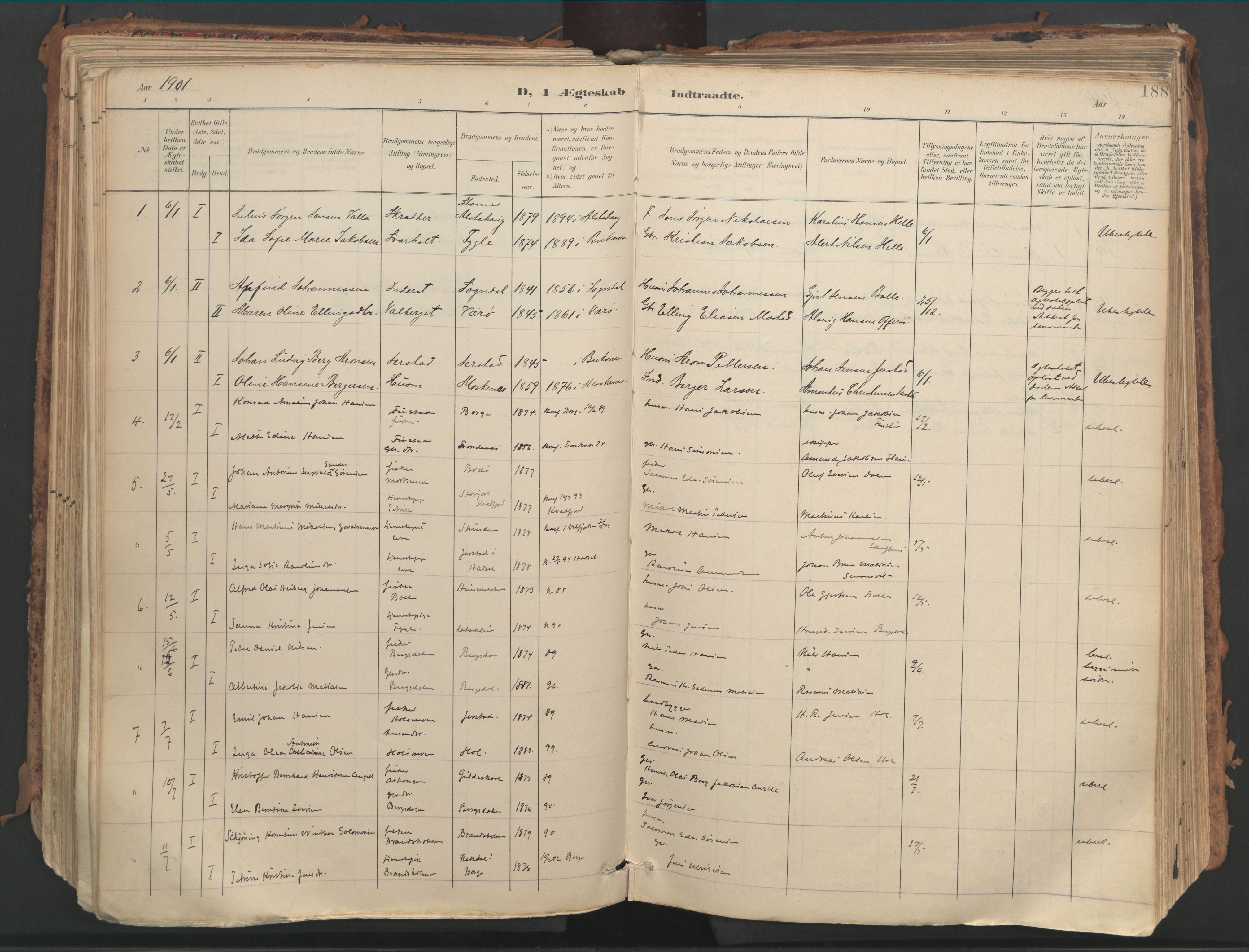 Ministerialprotokoller, klokkerbøker og fødselsregistre - Nordland, SAT/A-1459/882/L1180: Parish register (official) no. 882A02, 1897-1913, p. 188
