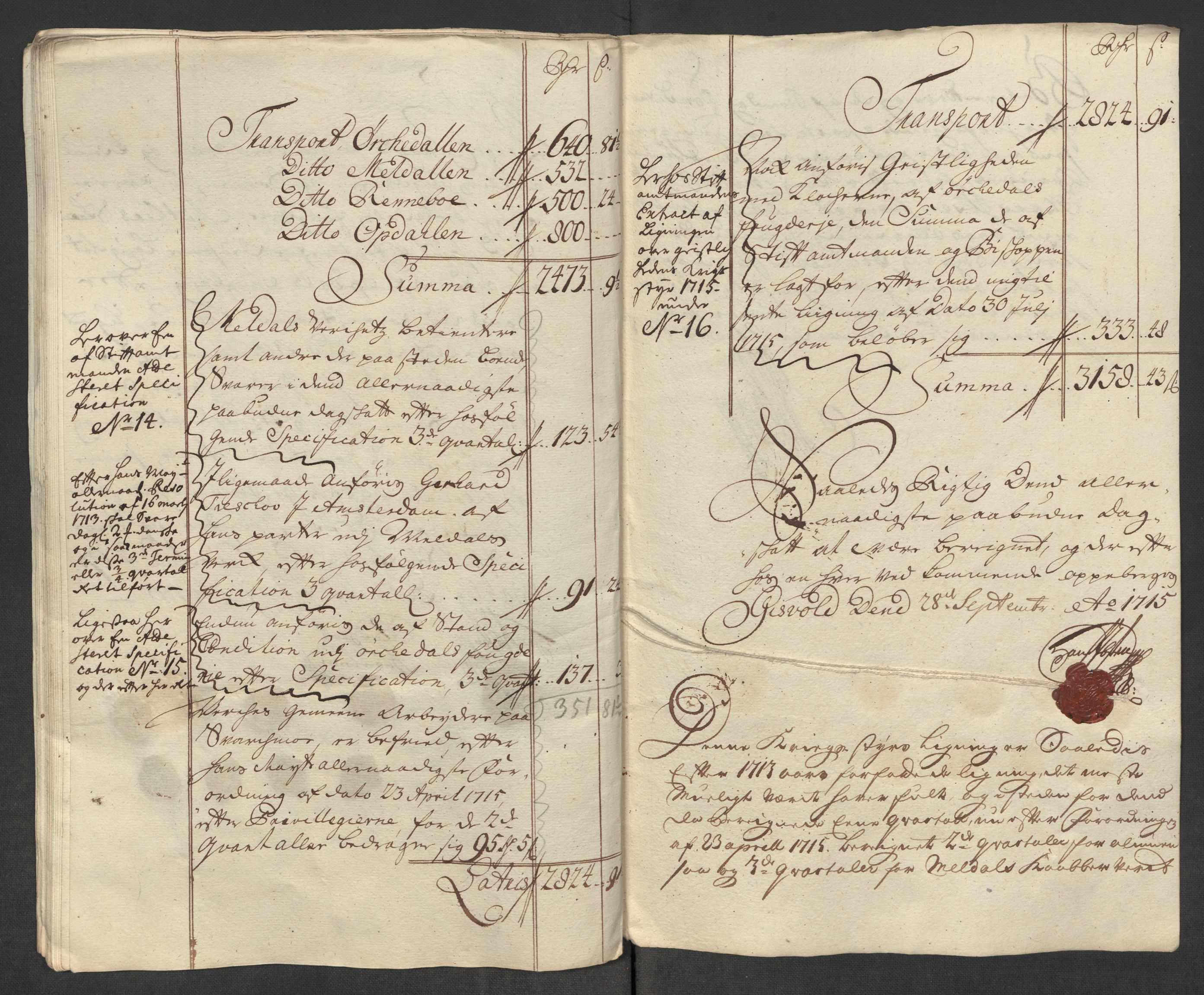 Rentekammeret inntil 1814, Reviderte regnskaper, Fogderegnskap, AV/RA-EA-4092/R60/L3966: Fogderegnskap Orkdal og Gauldal, 1715, p. 165