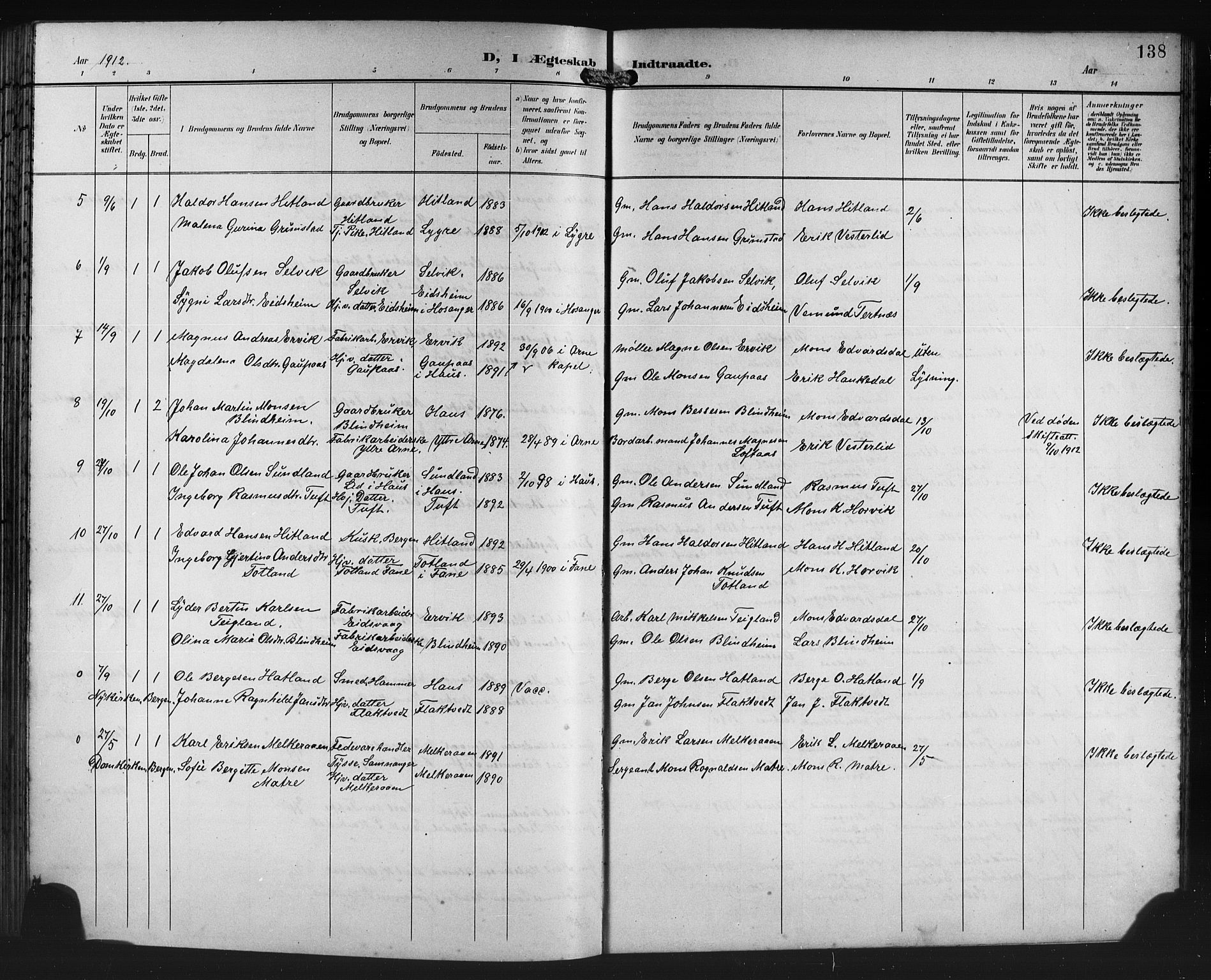 Åsane sokneprestembete, SAB/A-79401/H/Hab: Parish register (copy) no. A 3, 1899-1915, p. 138