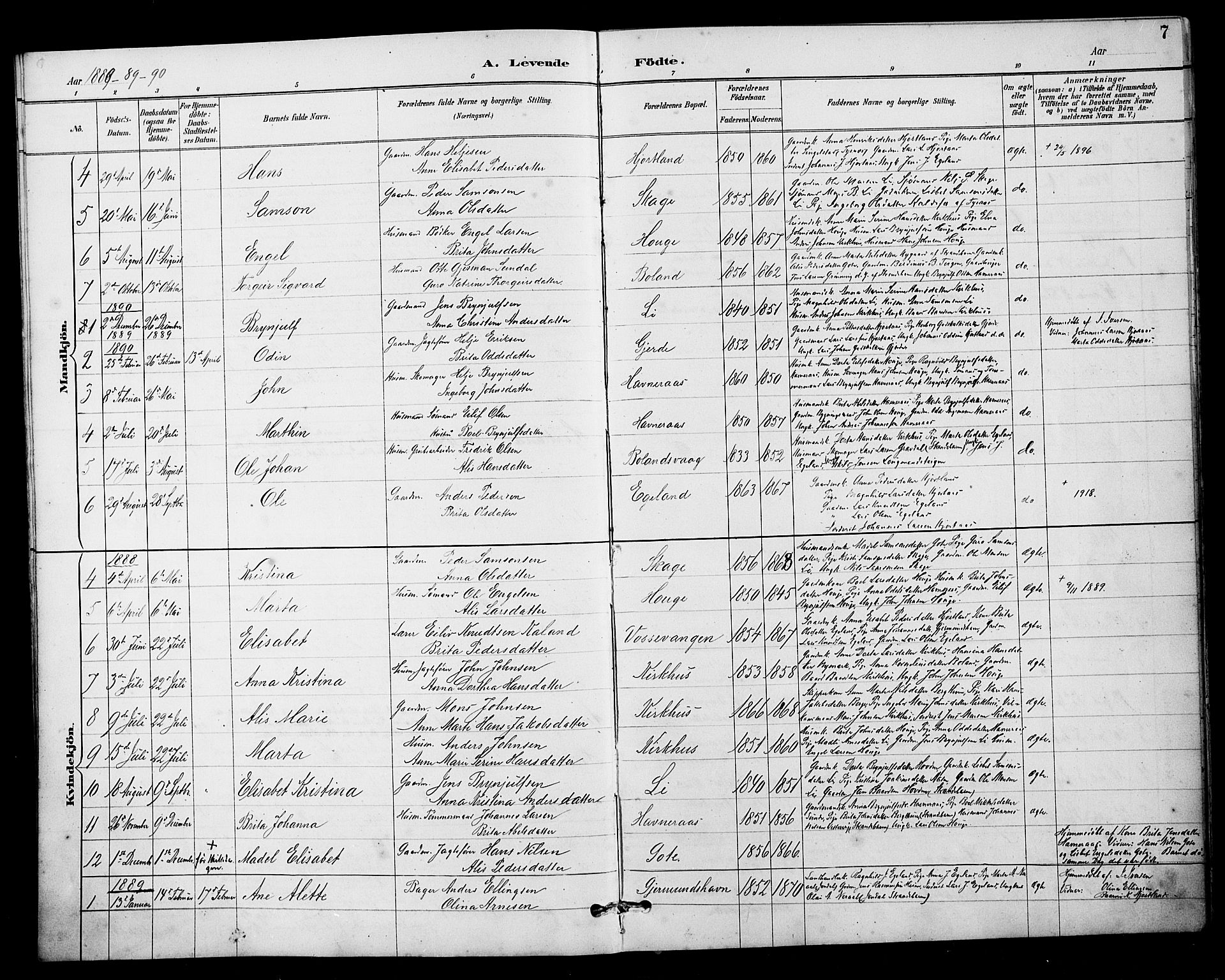 Kvinnherad sokneprestembete, SAB/A-76401/H/Hab: Parish register (copy) no. B 1, 1885-1925, p. 7