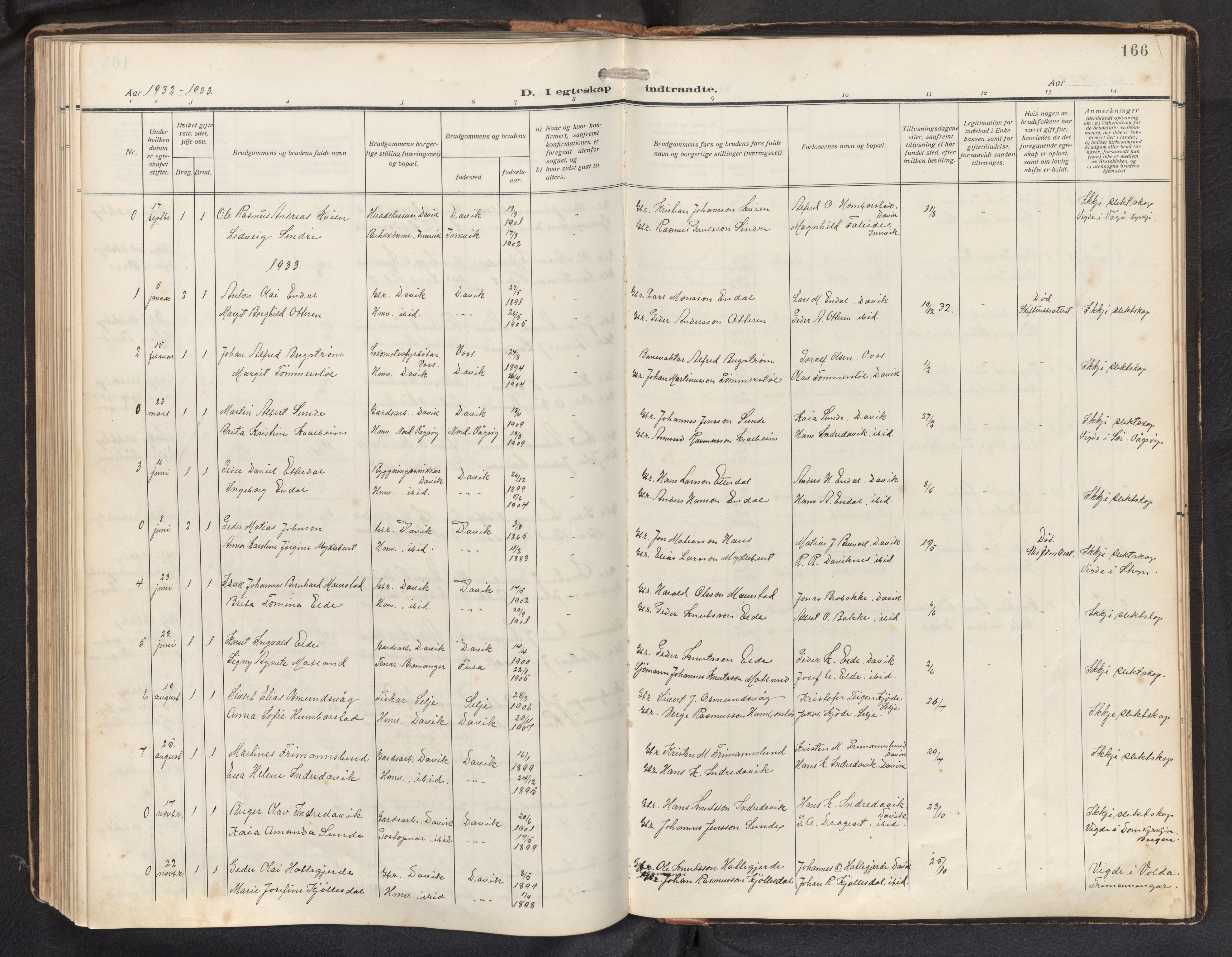 Davik sokneprestembete, AV/SAB-A-79701/H/Hab/Haba/L0003: Parish register (copy) no. A 3, 1912-1947, p. 165b-166a