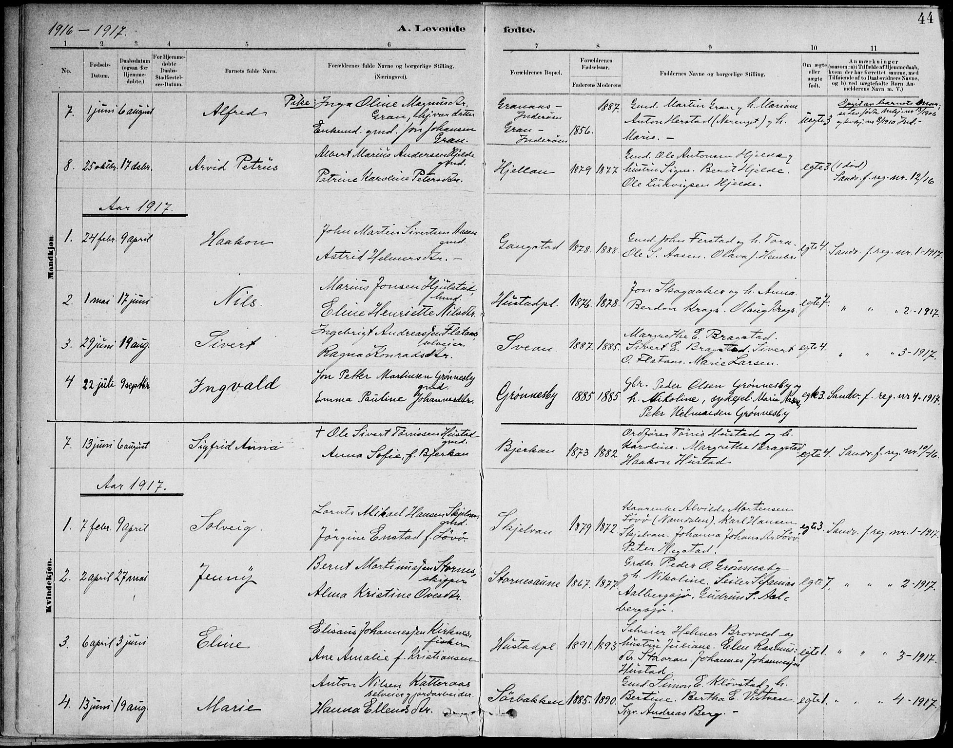 Ministerialprotokoller, klokkerbøker og fødselsregistre - Nord-Trøndelag, AV/SAT-A-1458/732/L0316: Parish register (official) no. 732A01, 1879-1921, p. 44