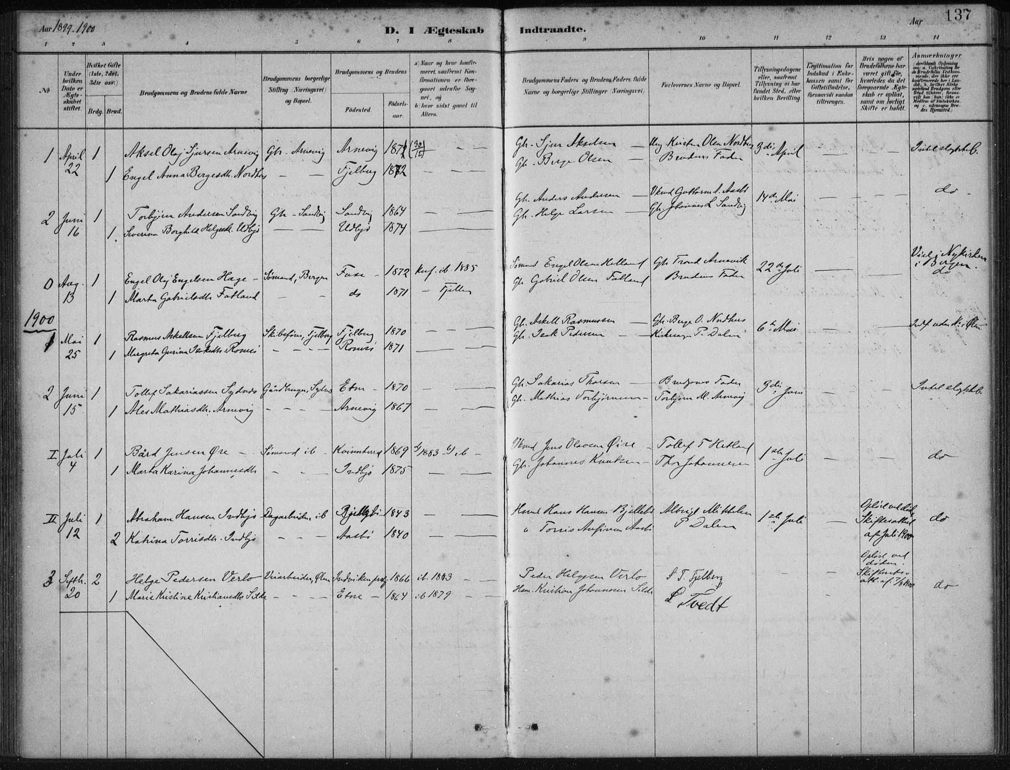 Fjelberg sokneprestembete, SAB/A-75201/H/Haa: Parish register (official) no. B  1, 1879-1919, p. 137