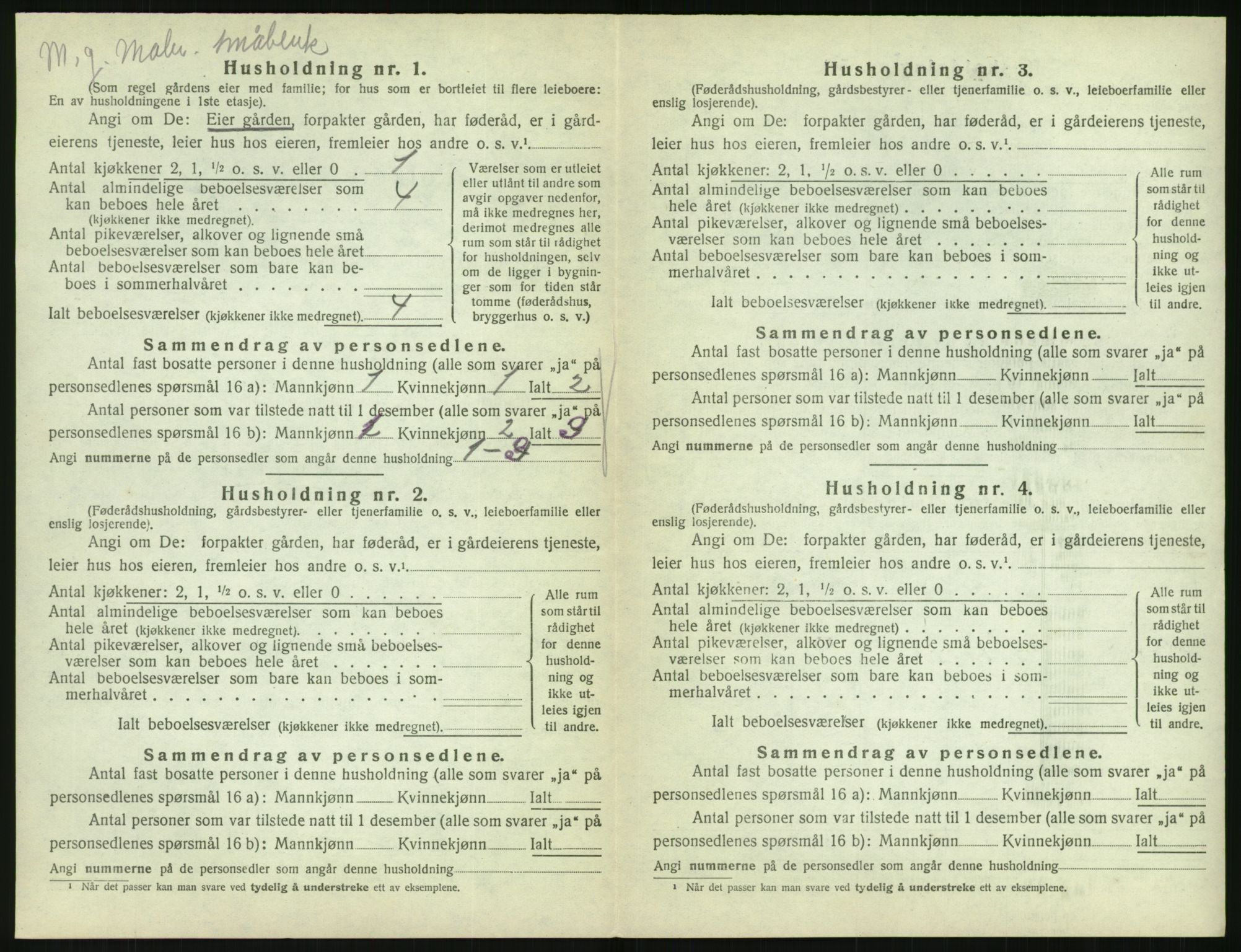 SAK, 1920 census for Vegårshei, 1920, p. 309