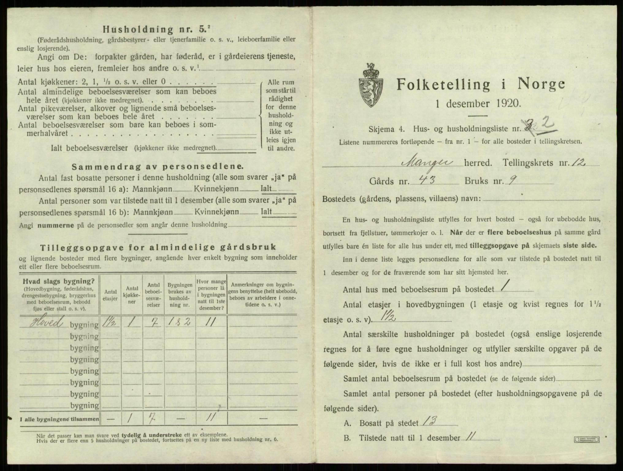 SAB, 1920 census for Manger, 1920, p. 977