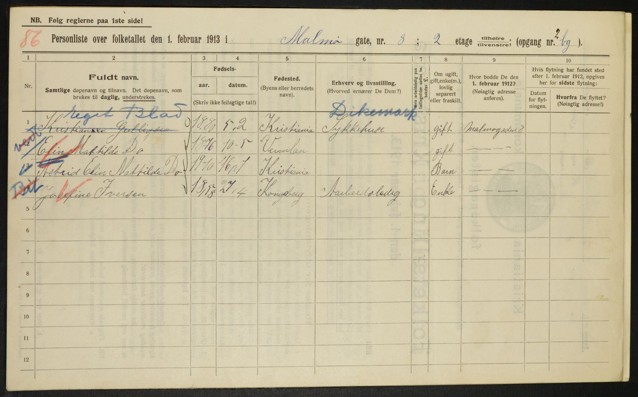 OBA, Municipal Census 1913 for Kristiania, 1913, p. 59845