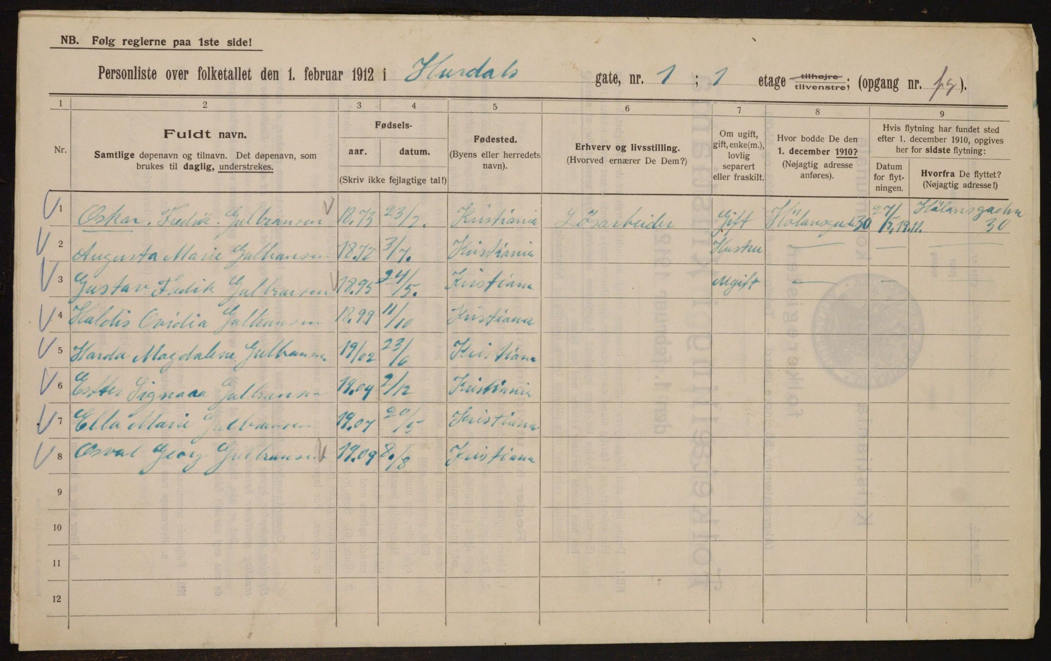 OBA, Municipal Census 1912 for Kristiania, 1912, p. 42618