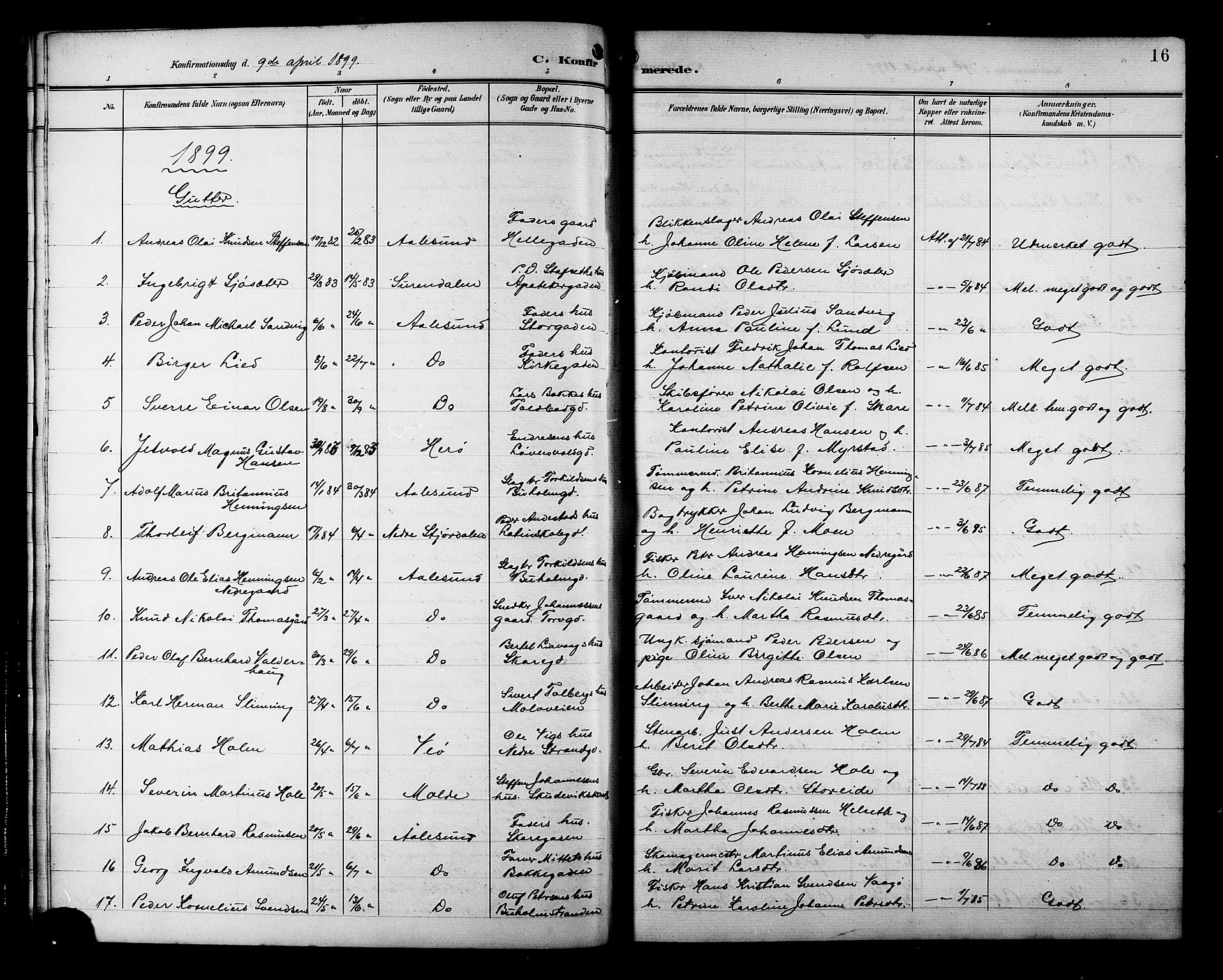 Ministerialprotokoller, klokkerbøker og fødselsregistre - Møre og Romsdal, SAT/A-1454/529/L0469: Parish register (copy) no. 529C06, 1898-1906, p. 16