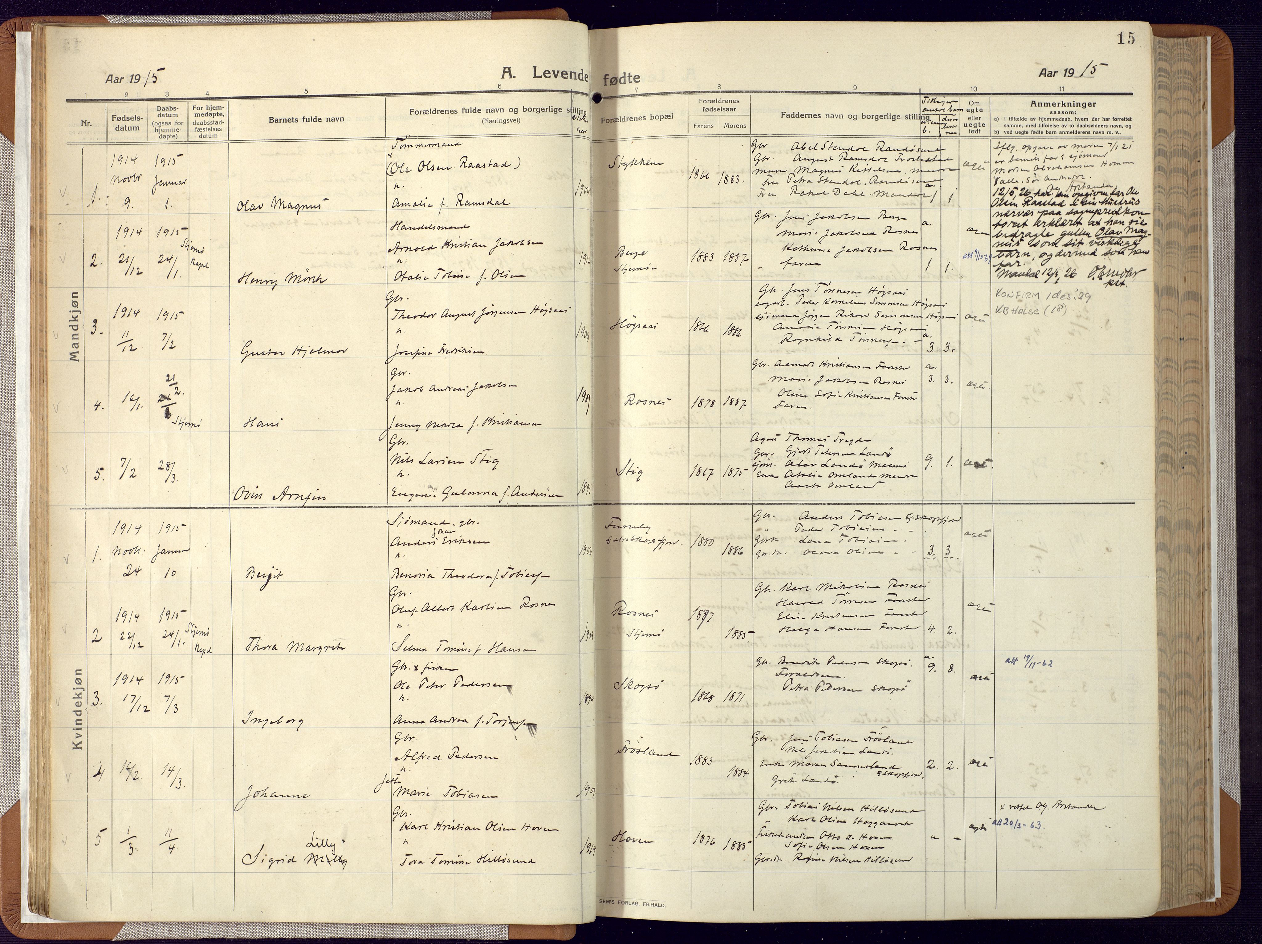 Mandal sokneprestkontor, SAK/1111-0030/F/Fa/Faa/L0022: Parish register (official) no. A 22, 1913-1925, p. 15