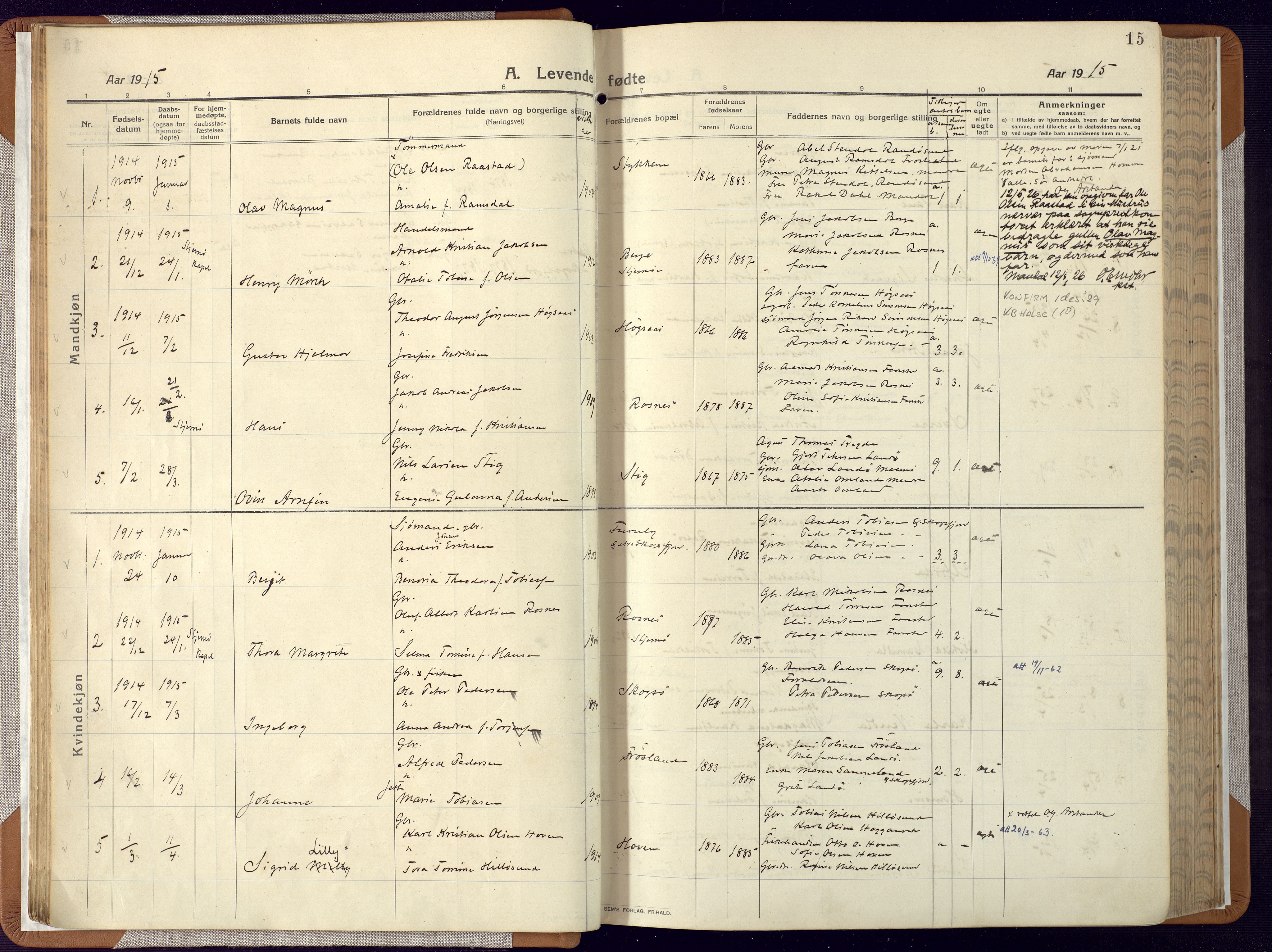 Mandal sokneprestkontor, AV/SAK-1111-0030/F/Fa/Faa/L0022: Parish register (official) no. A 22, 1913-1925, p. 15