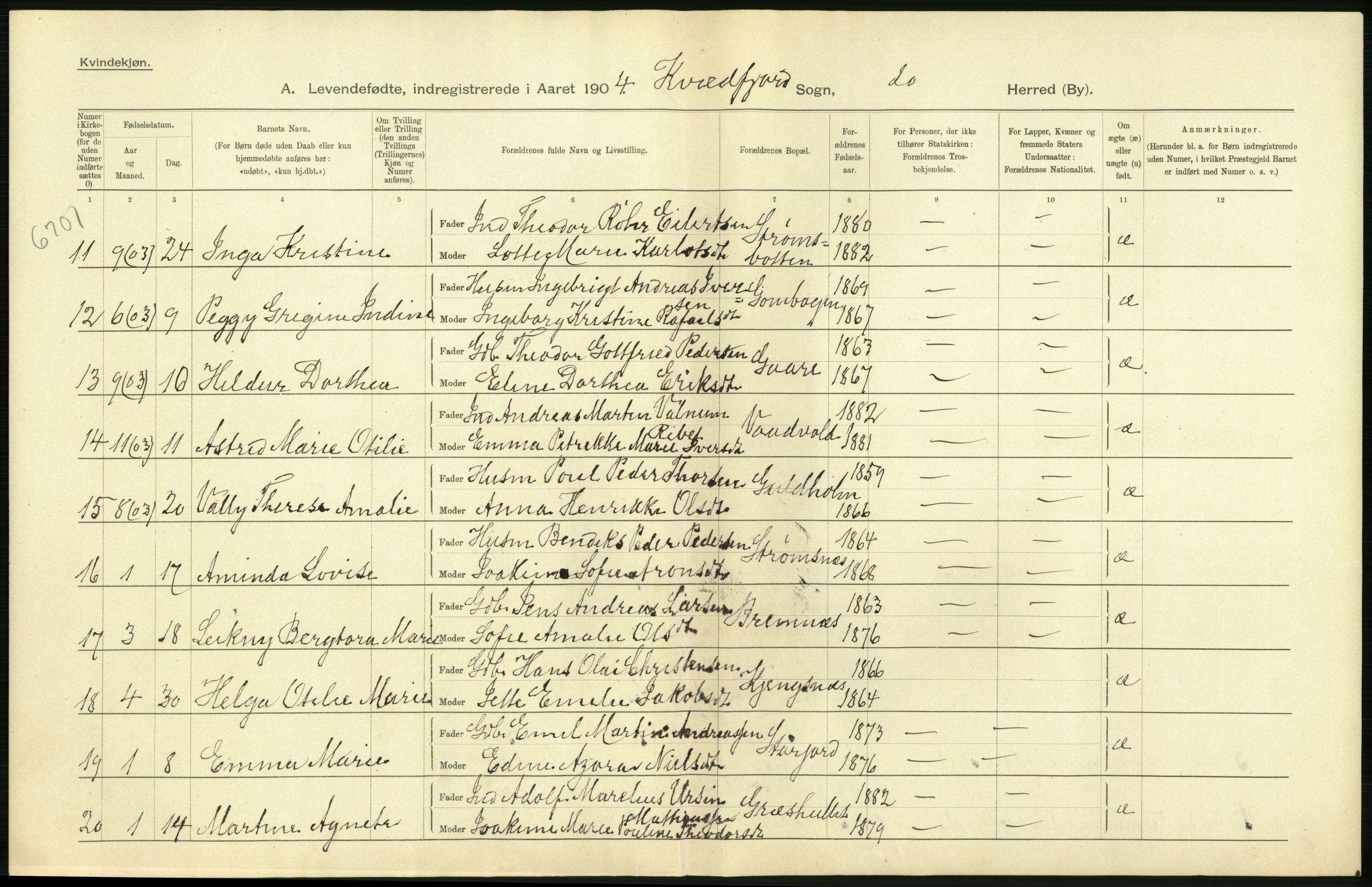 Statistisk sentralbyrå, Sosiodemografiske emner, Befolkning, AV/RA-S-2228/D/Df/Dfa/Dfab/L0022: Tromsø amt: Fødte, gifte, døde, 1904, p. 10