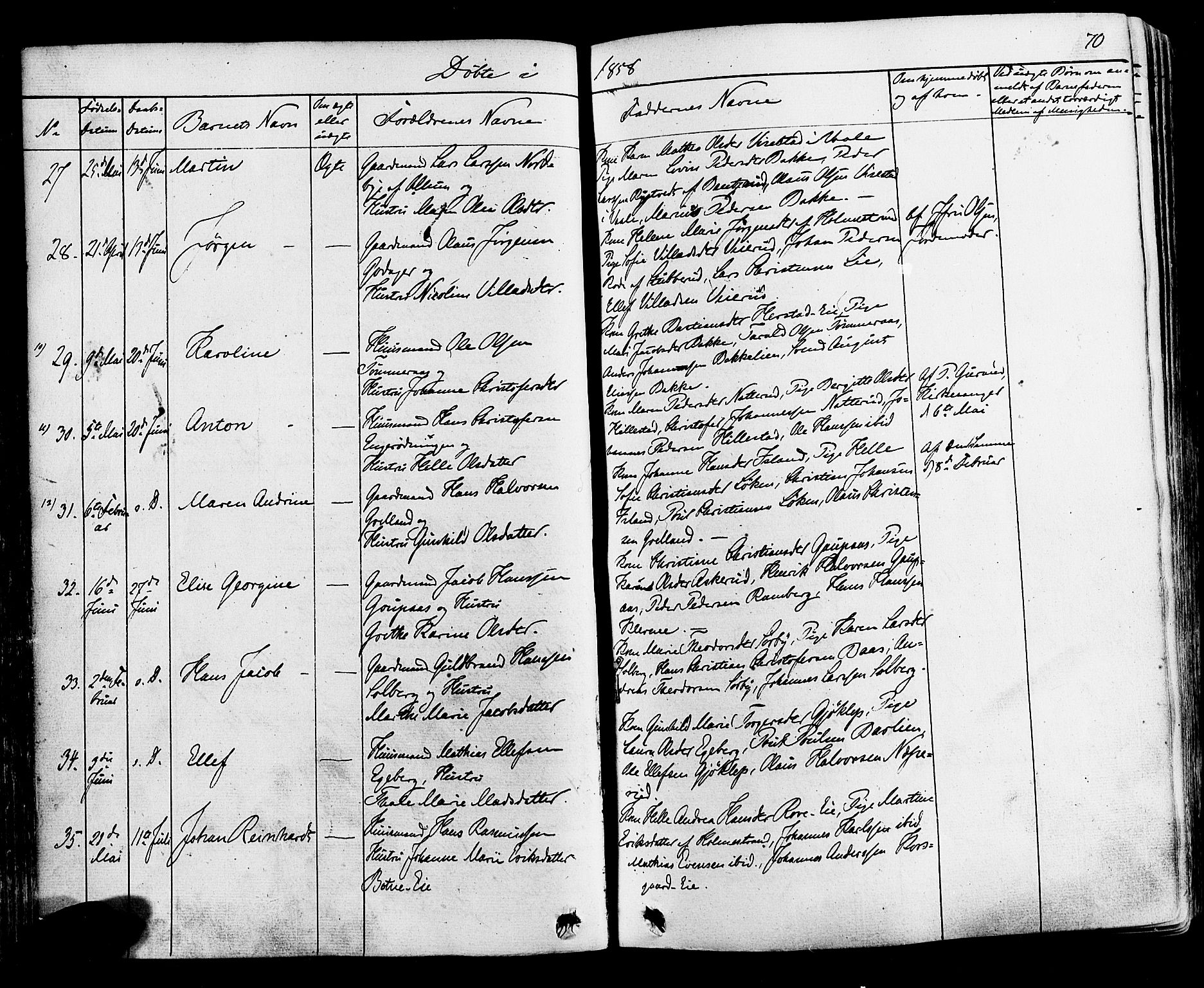 Botne kirkebøker, AV/SAKO-A-340/F/Fa/L0006: Parish register (official) no. I 6, 1836-1877, p. 70