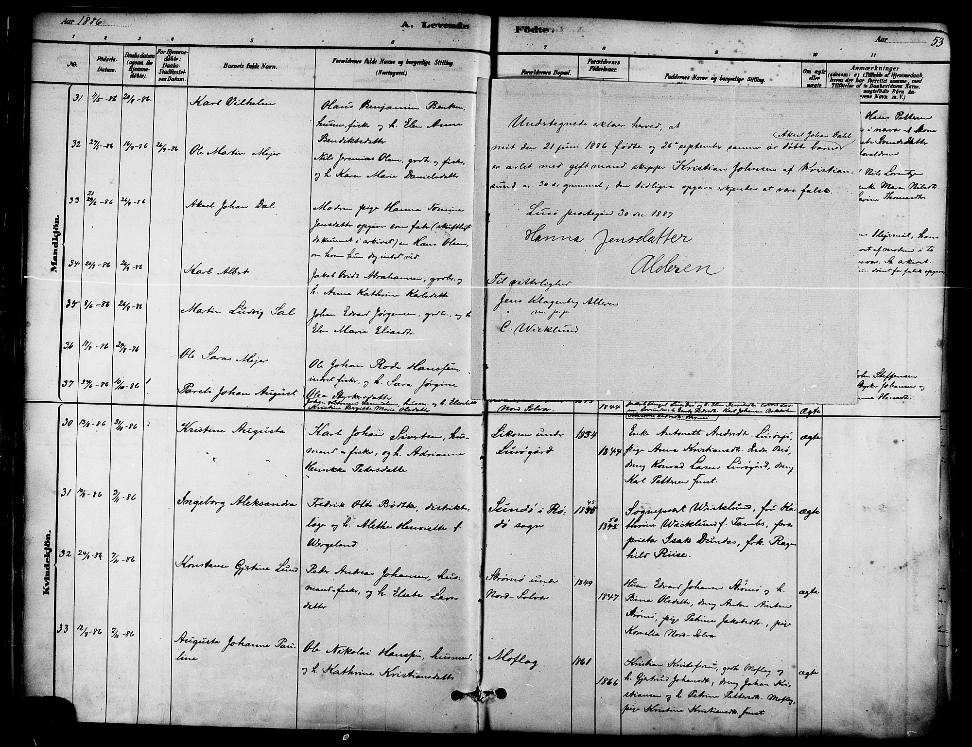 Ministerialprotokoller, klokkerbøker og fødselsregistre - Nordland, SAT/A-1459/839/L0568: Parish register (official) no. 839A05, 1880-1902, p. 53