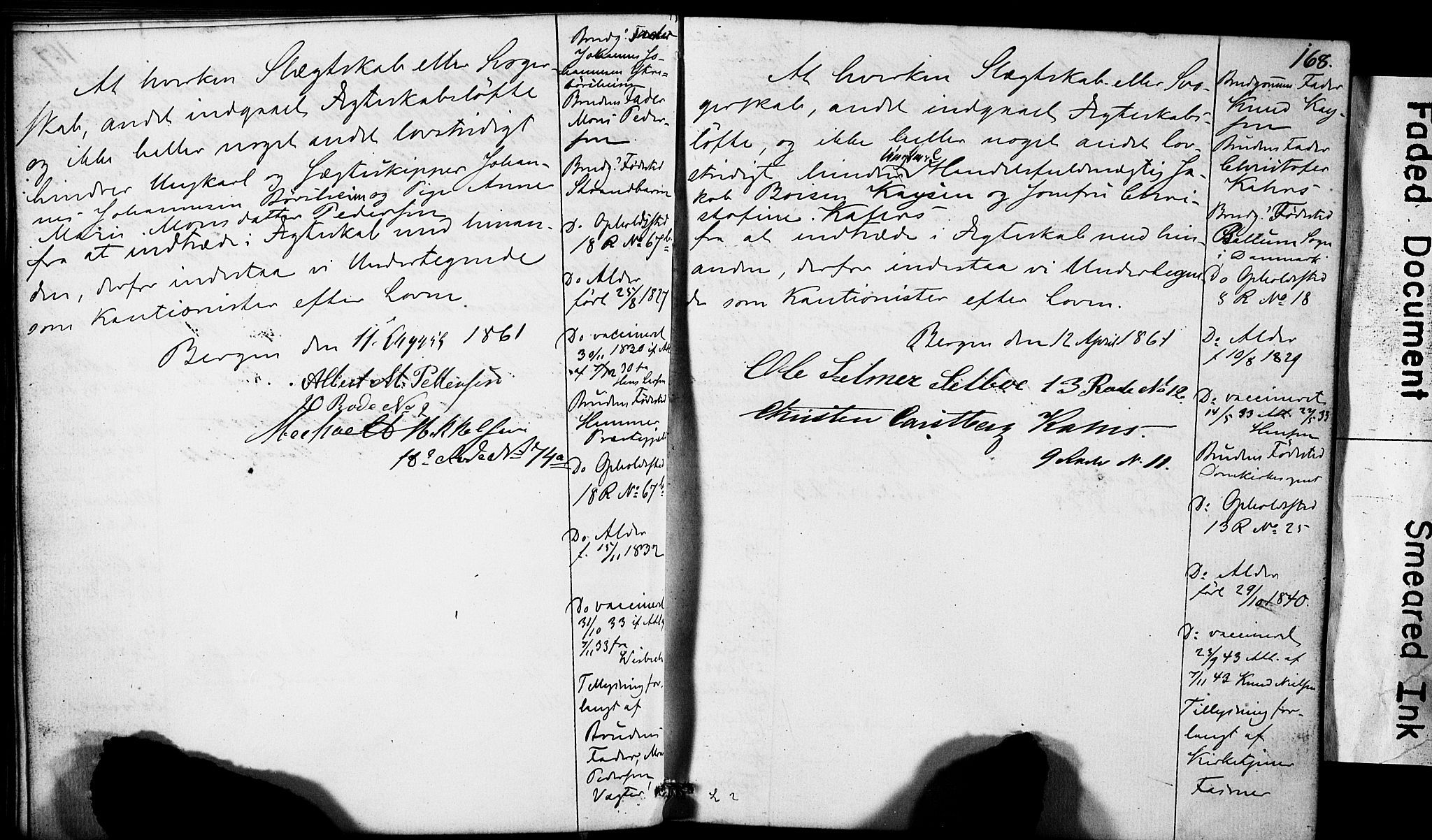 Domkirken sokneprestembete, AV/SAB-A-74801: Best man's statements no. II.5.5, 1857-1863, p. 168