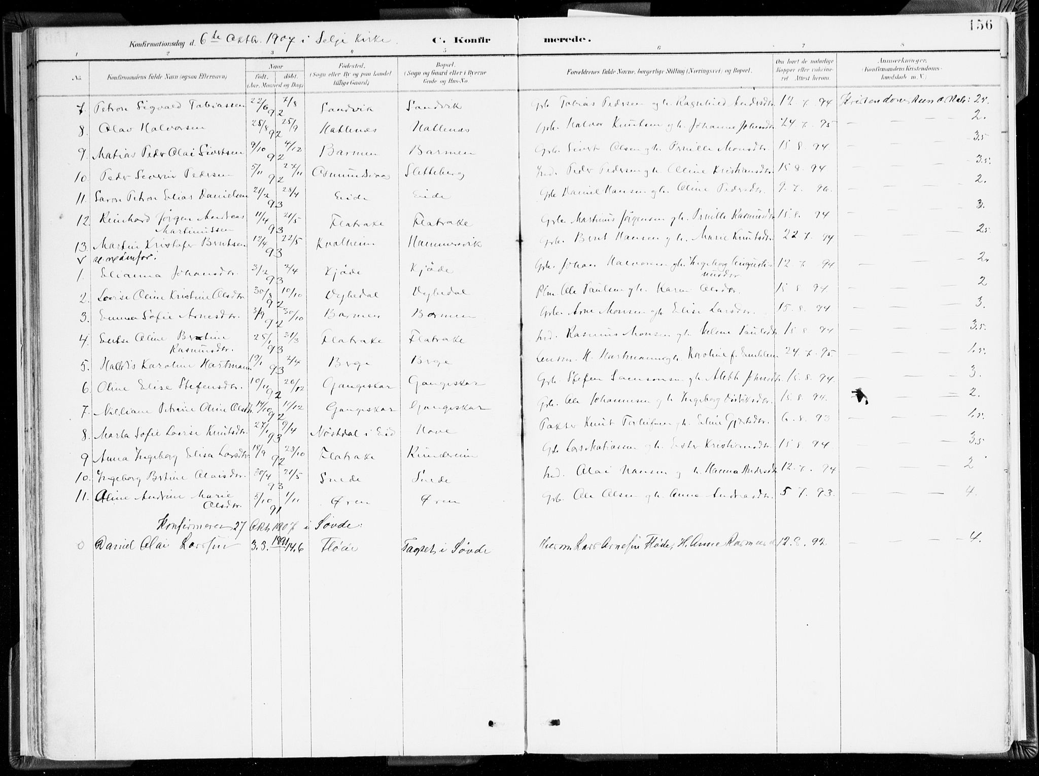 Selje sokneprestembete, AV/SAB-A-99938/H/Ha/Haa/Haab: Parish register (official) no. B 2, 1891-1907, p. 156