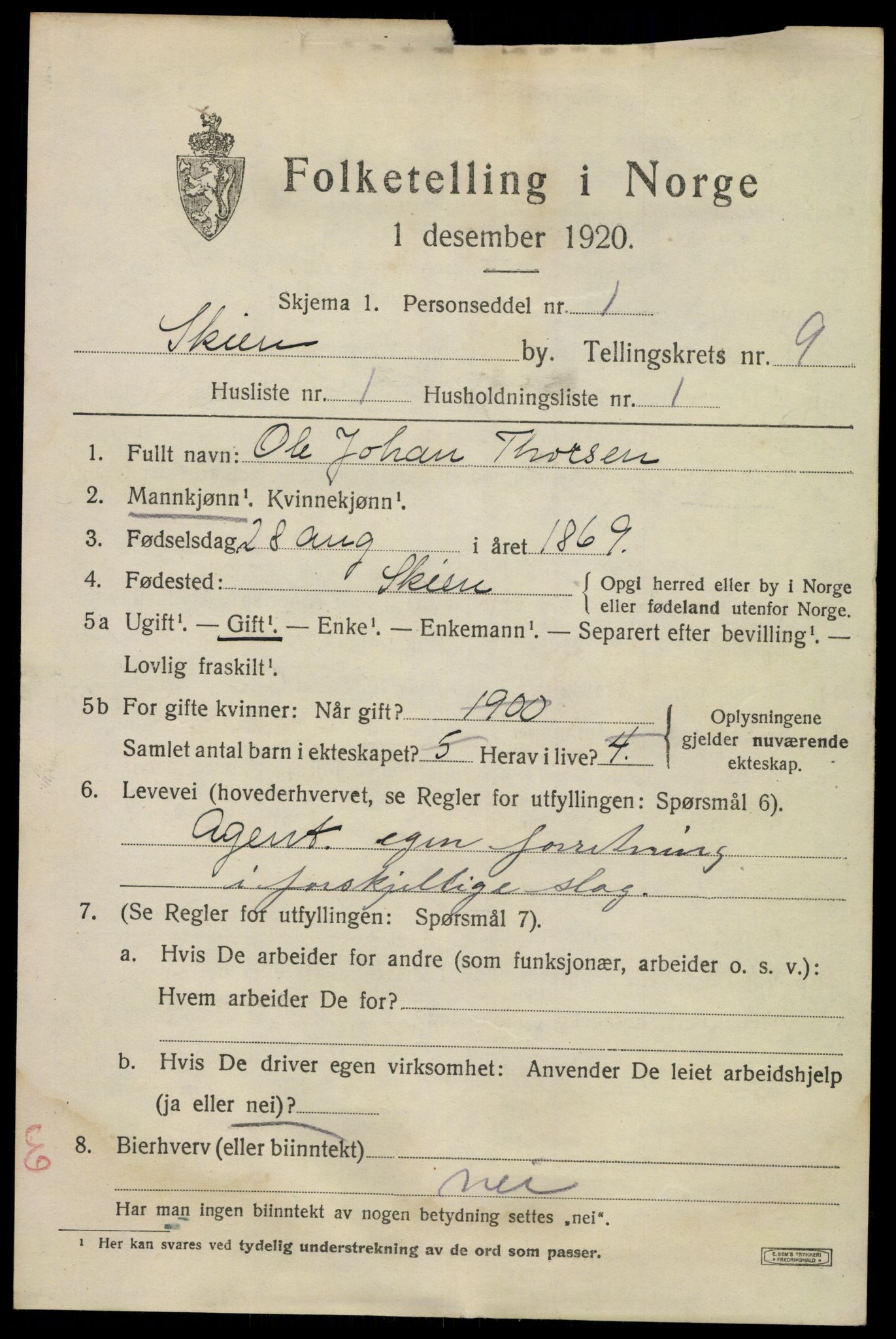 SAKO, 1920 census for Skien, 1920, p. 29608