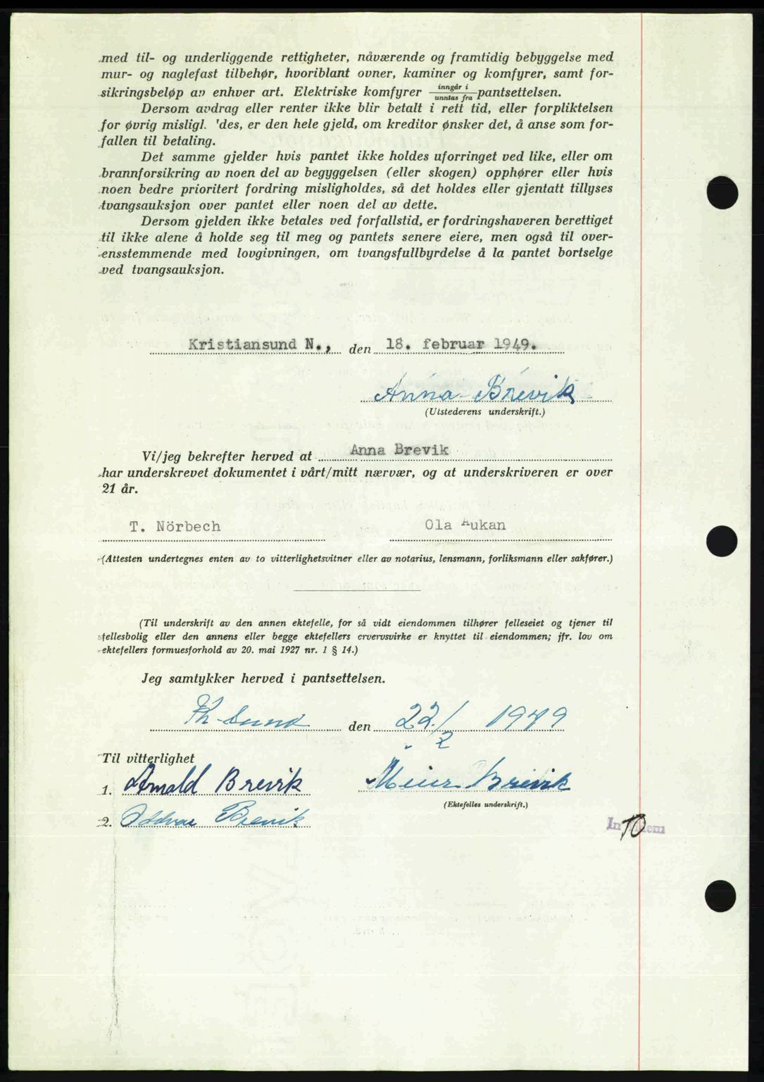 Kristiansund byfogd, AV/SAT-A-4587/A/27: Mortgage book no. 45, 1948-1949, Diary no: : 373/1949