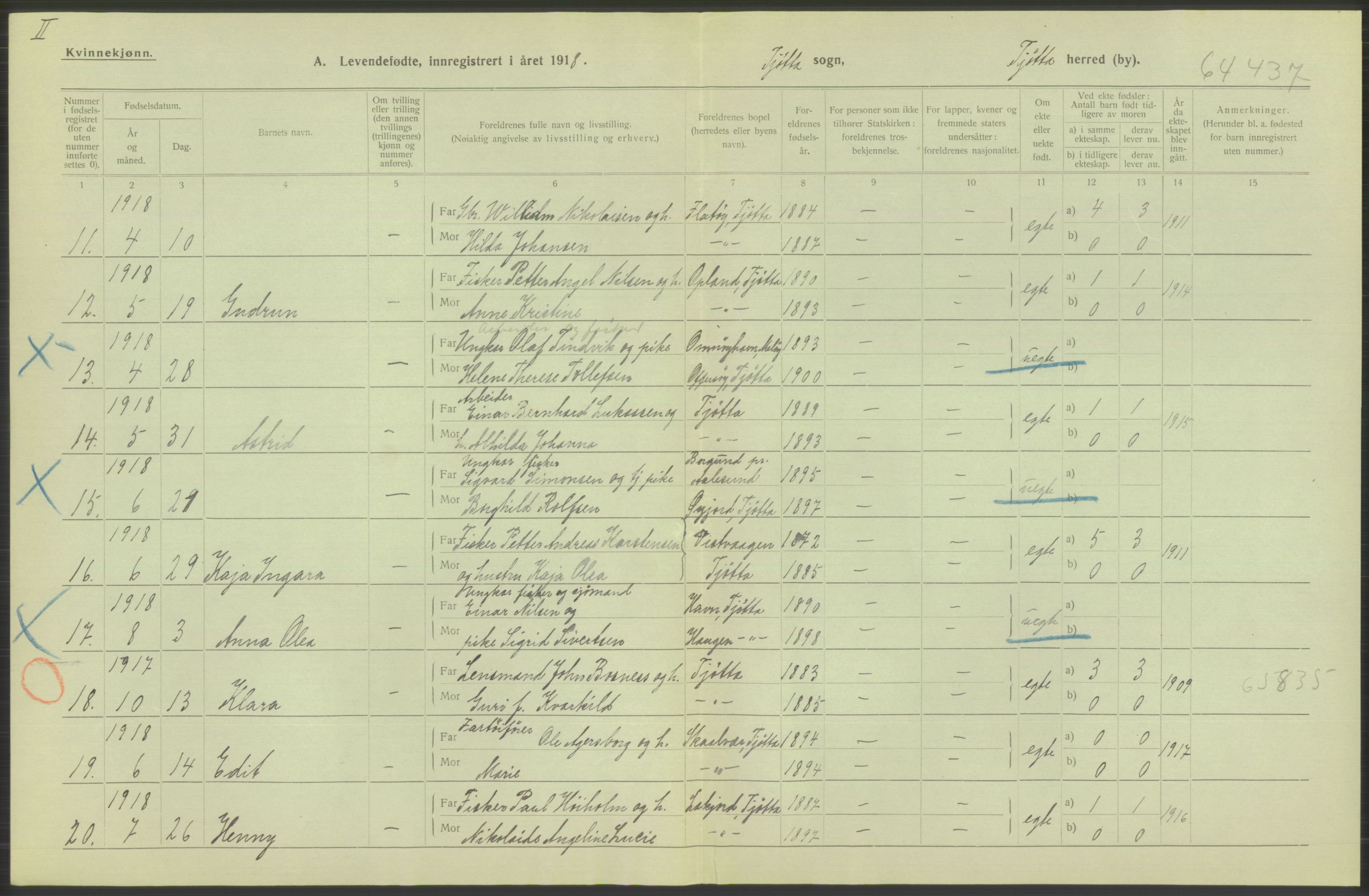 Statistisk sentralbyrå, Sosiodemografiske emner, Befolkning, RA/S-2228/D/Df/Dfb/Dfbh/L0052: Nordland fylke: Levendefødte menn og kvinner. Bygder., 1918, p. 678