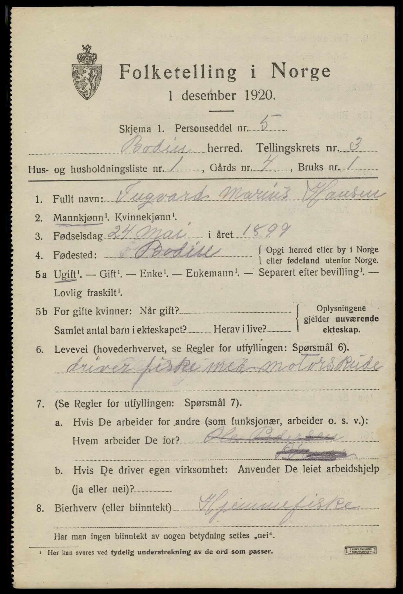 SAT, 1920 census for Bodin, 1920, p. 2112