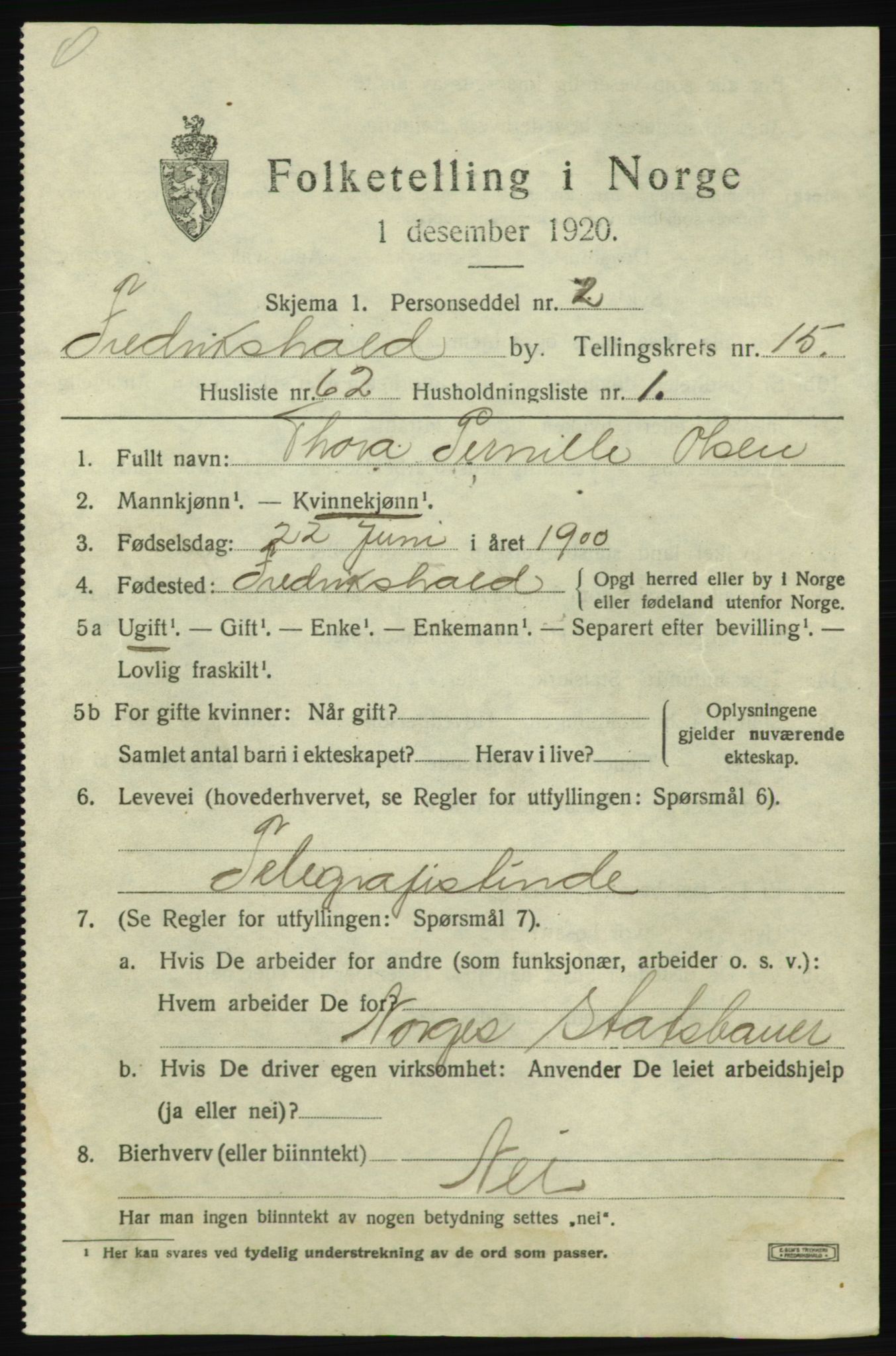 SAO, 1920 census for Fredrikshald, 1920, p. 24600