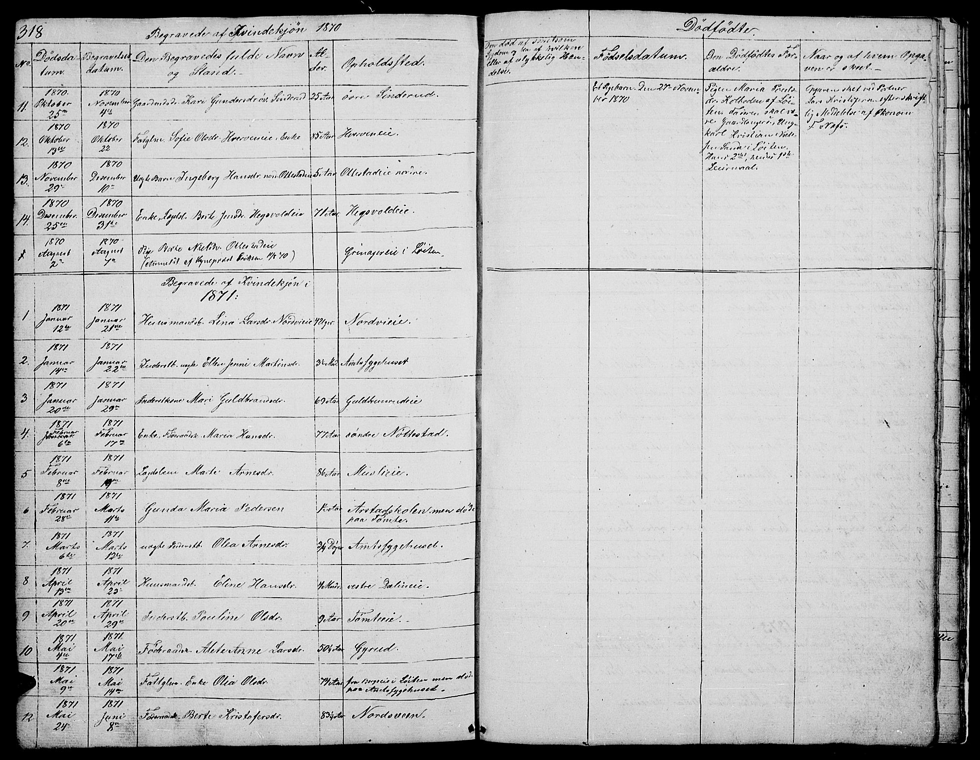 Stange prestekontor, SAH/PREST-002/L/L0002: Parish register (copy) no. 2, 1838-1879, p. 318