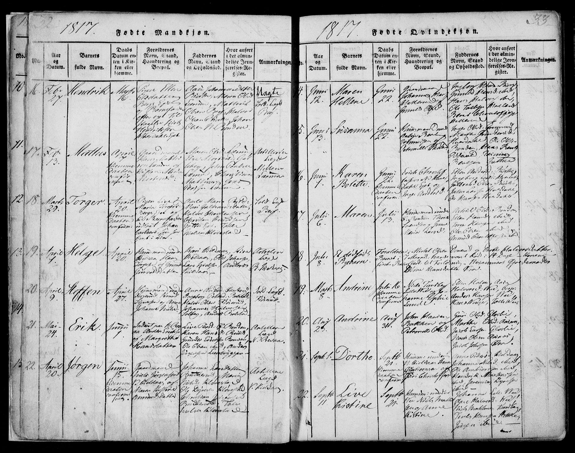 Sande Kirkebøker, SAKO/A-53/F/Fa/L0003: Parish register (official) no. 3, 1814-1847, p. 32-33