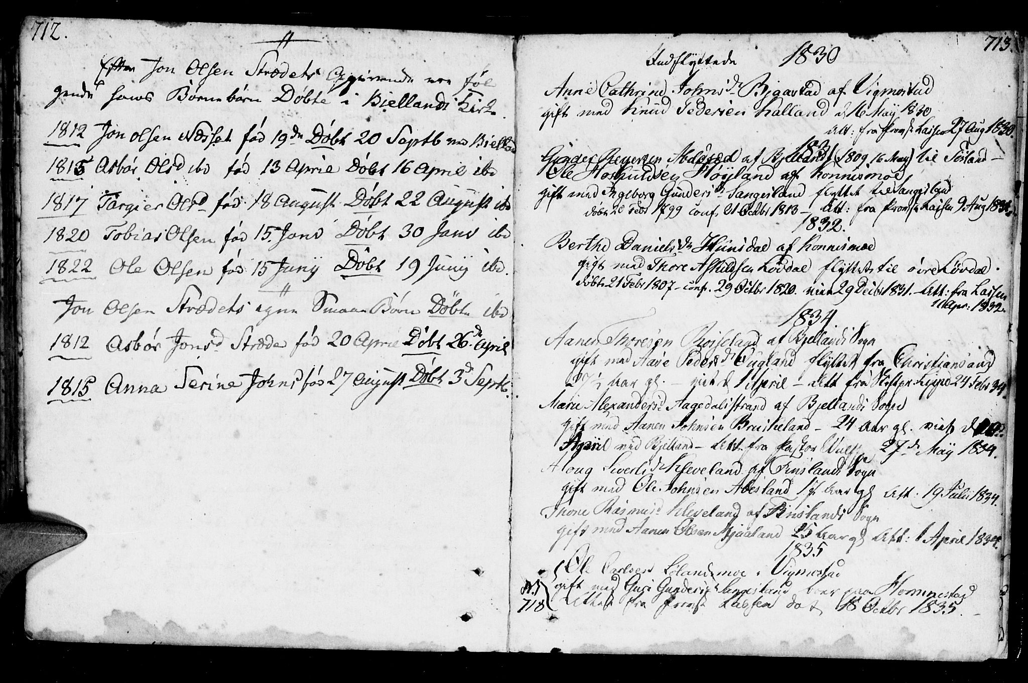 Holum sokneprestkontor, AV/SAK-1111-0022/F/Fa/Fab/L0004: Parish register (official) no. A 4, 1774-1847, p. 712-713