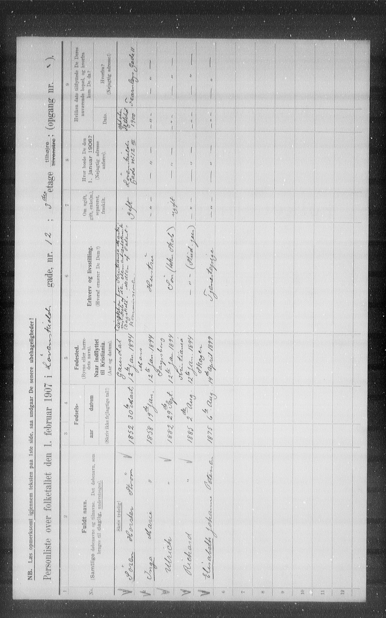 OBA, Municipal Census 1907 for Kristiania, 1907, p. 30155