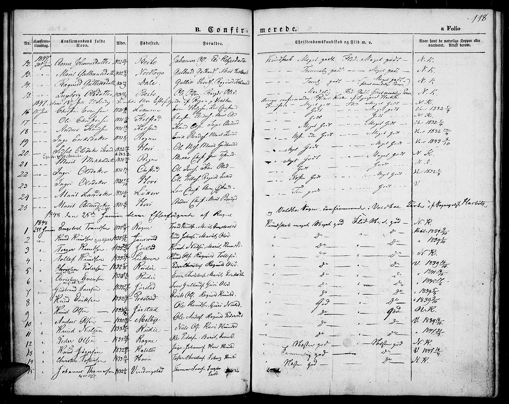 Slidre prestekontor, SAH/PREST-134/H/Ha/Haa/L0004: Parish register (official) no. 4, 1831-1848, p. 118