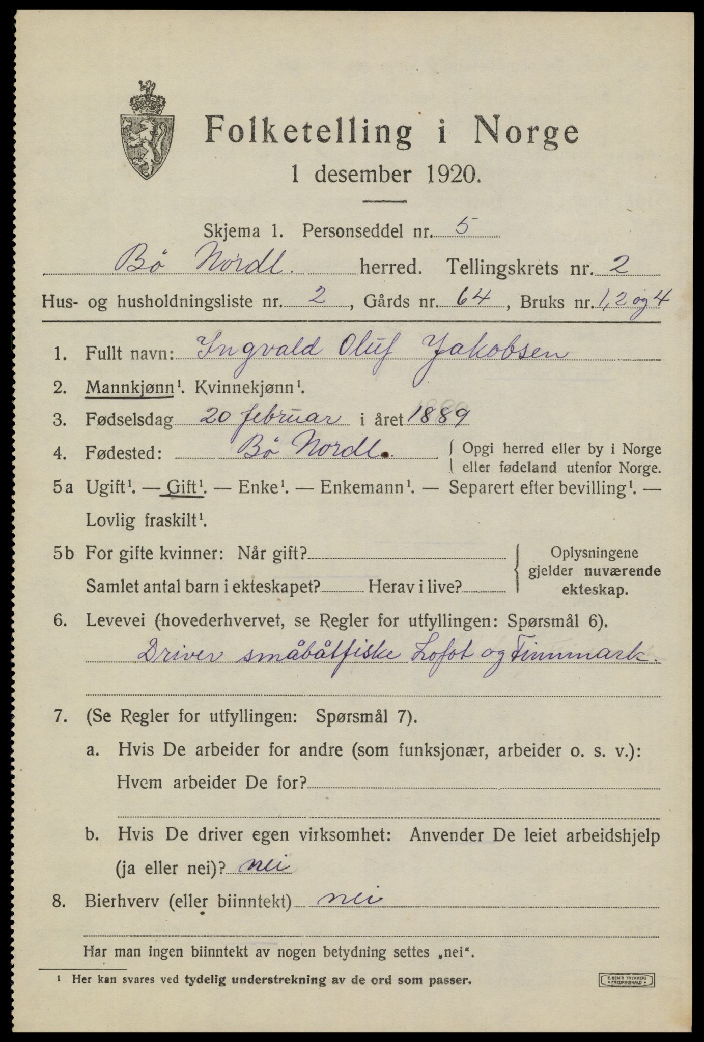 SAT, 1920 census for Bø, 1920, p. 2318